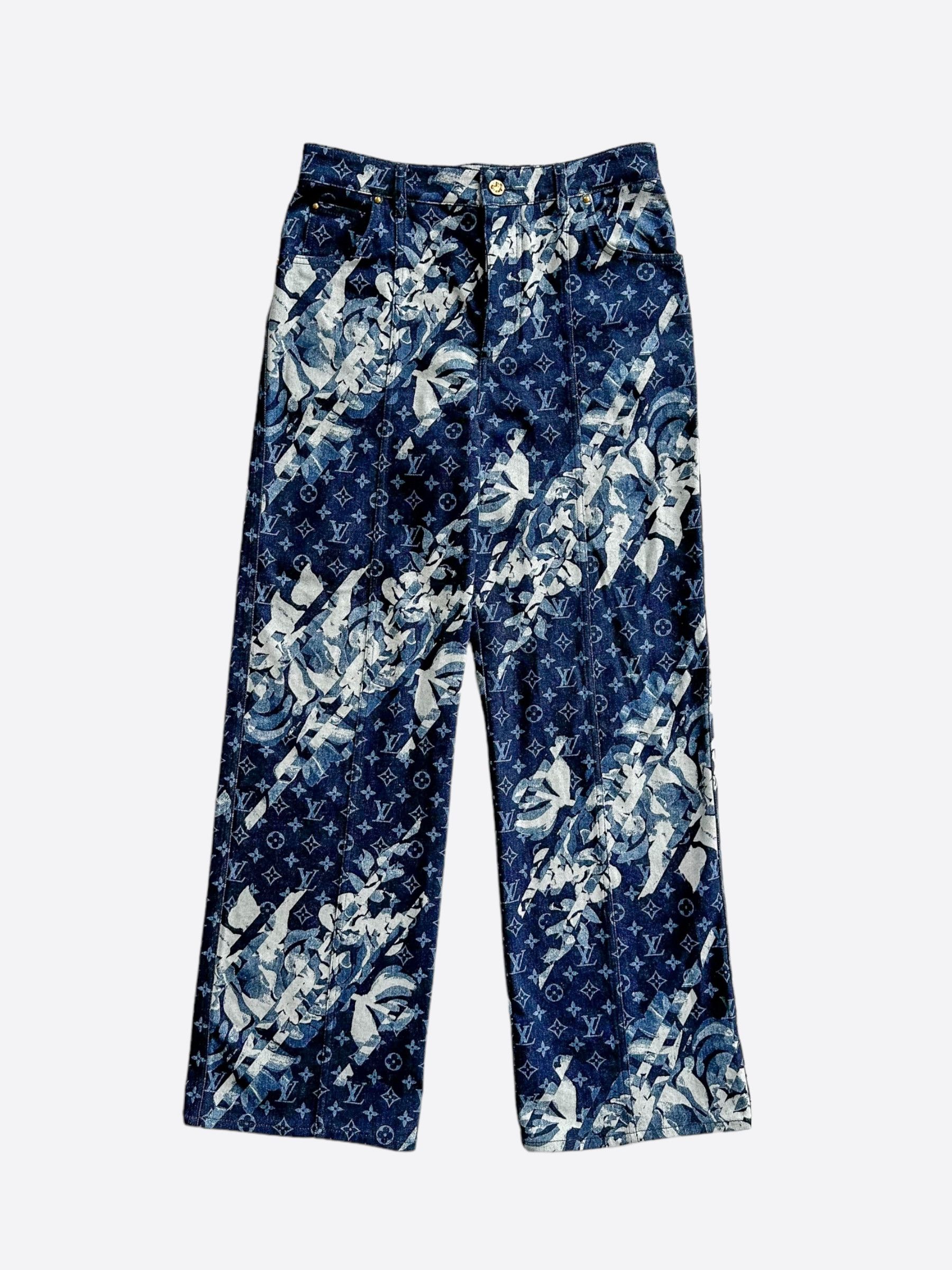 image of Louis Vuitton Blue Floral Monogram Jeans, Men's (Size 30)