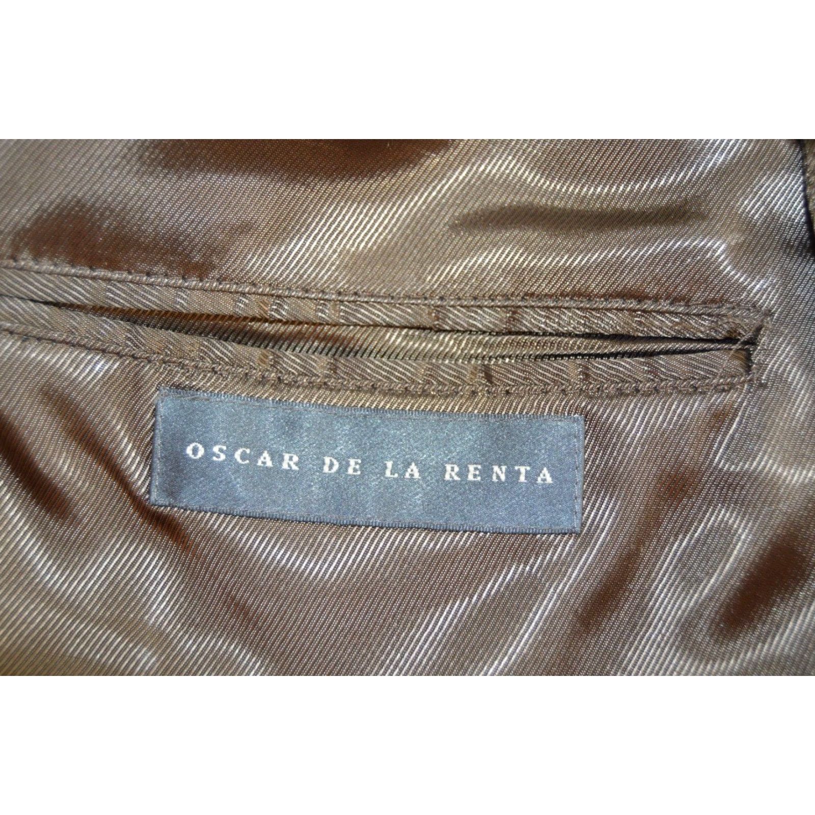 Oscar De La Renta Oscar de la Renta Men's Blazer Wool 2 Button Size 44L Leather Elbow Patches Notch Lapel Brown Classic Vintage? (No vintage) Size 44R - 3 Thumbnail