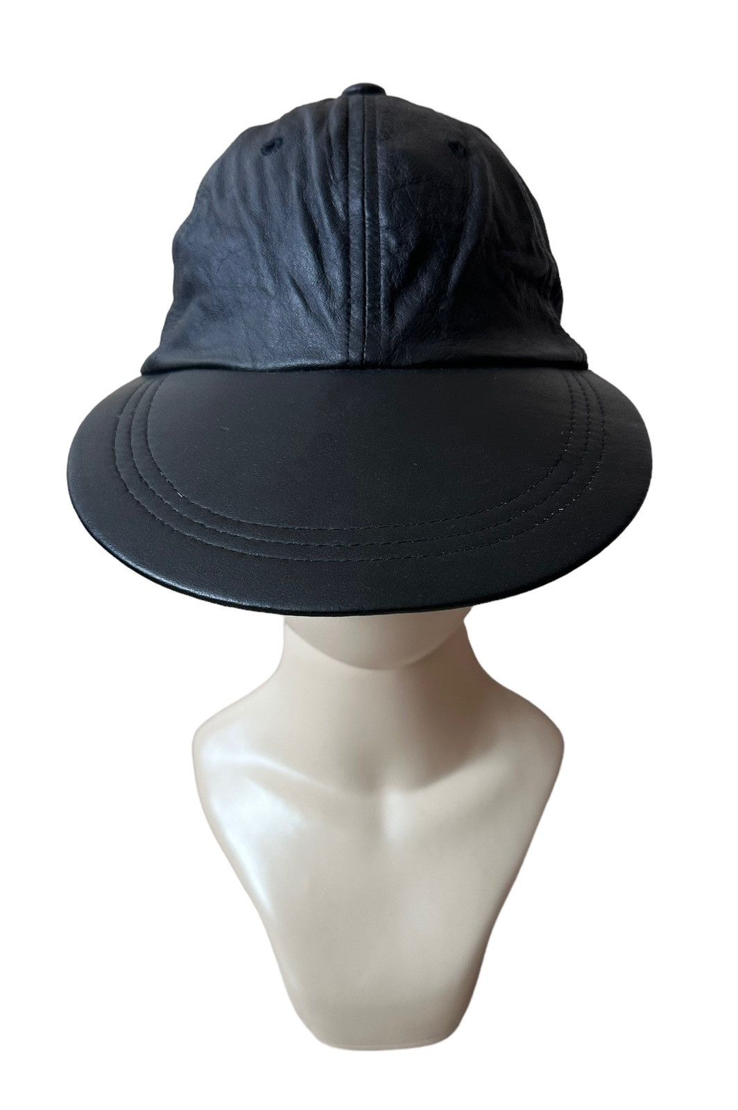 Genuine Leather × Japanese Brand × Vintage Vintage Plain Black Leather Hat Cap Size ONE SIZE - 1 Thumbnail