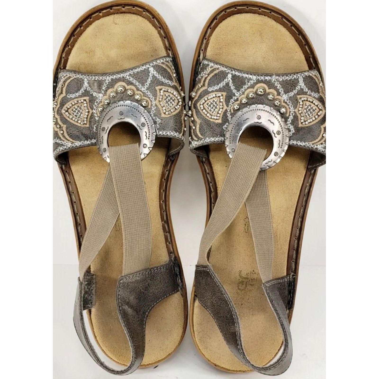 Rieker Rieker Regina Women's Brown Gold Pearl Sandals Elastic Straps Cushy Slingback Size 8M 39E Size US 8 / IT 38 - 6 Thumbnail