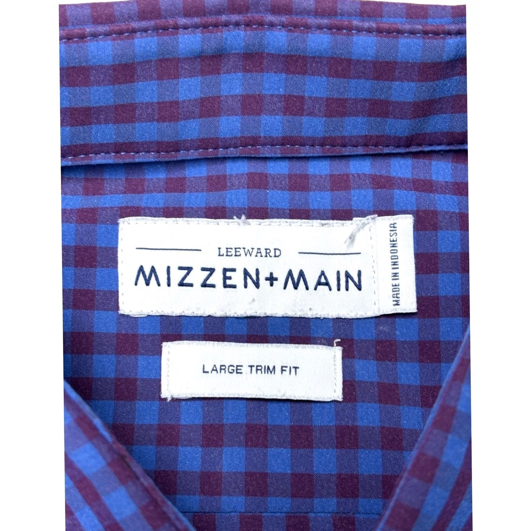 Mizzen+Main Mizzen+Main Leeward Mens Large Trim Fit Gingham Dress Shirt Blue Purple Size 42R - 4 Thumbnail