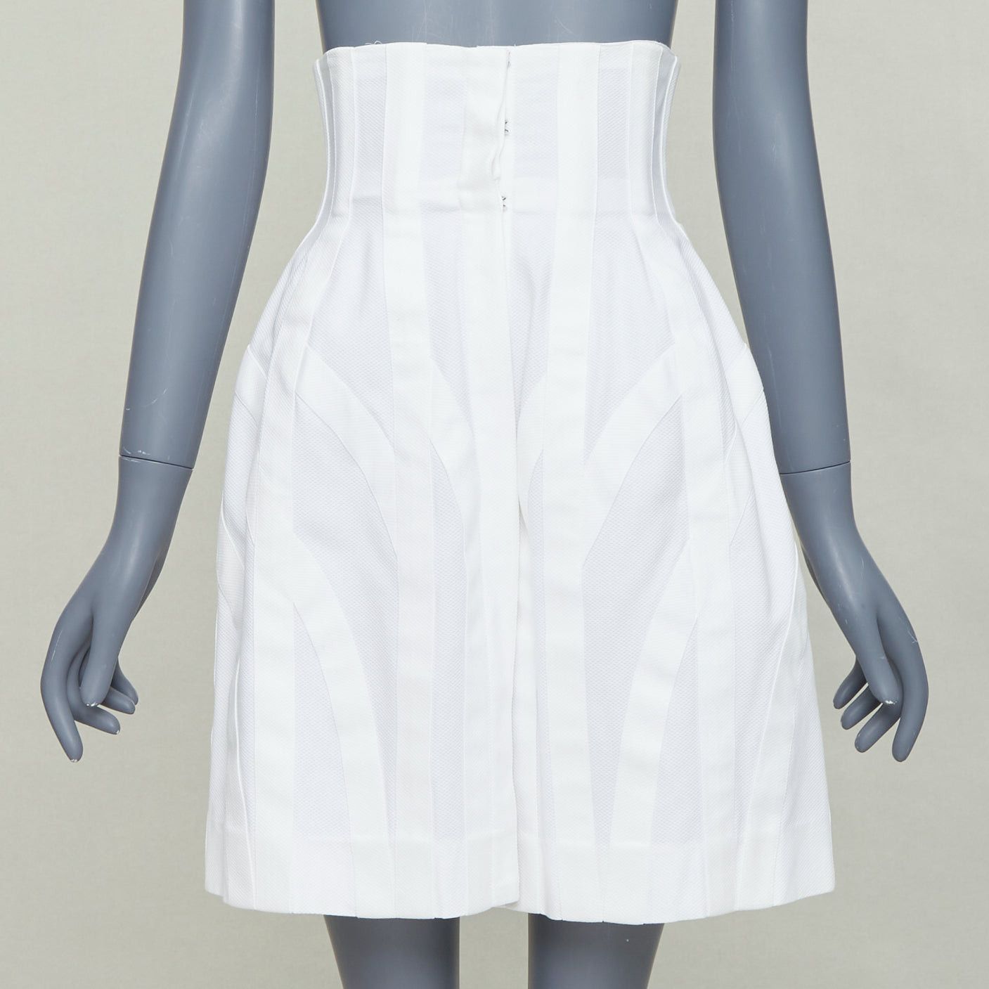 Alaia ALAIA ivory 100% cotton boned corseted high waist flare skirt FR38 M Size 28" / US 6 / IT 42 - 1 Thumbnail