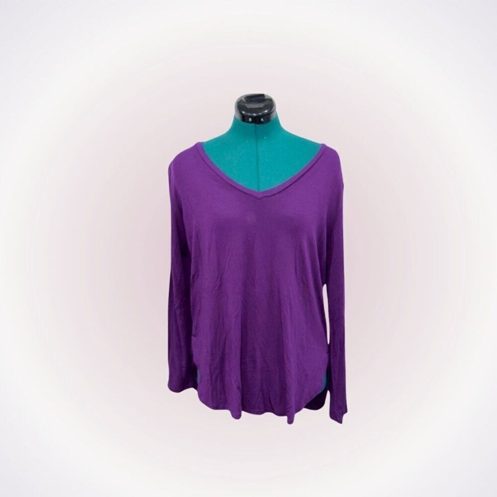 Other Halogen Purple V-Neck Long Sleeve T-Shirt | Sz L Size L / US 10 / IT 46 - 1 Thumbnail