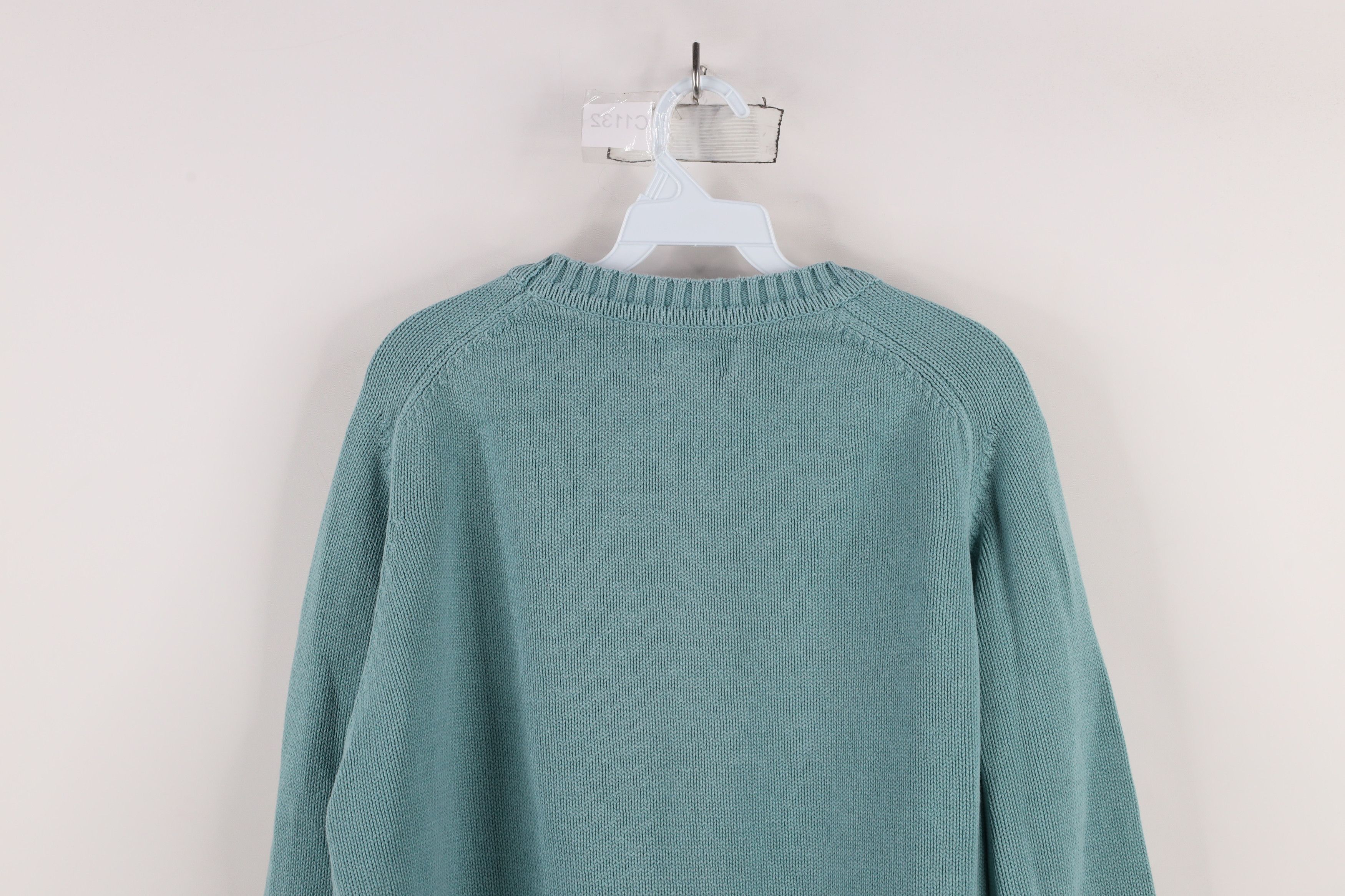 Lands' End × Vintage Vintage 90s Lands End Blank Cotton Knit Sweater Teal USA Size L / US 10 / IT 46 - 10 Thumbnail
