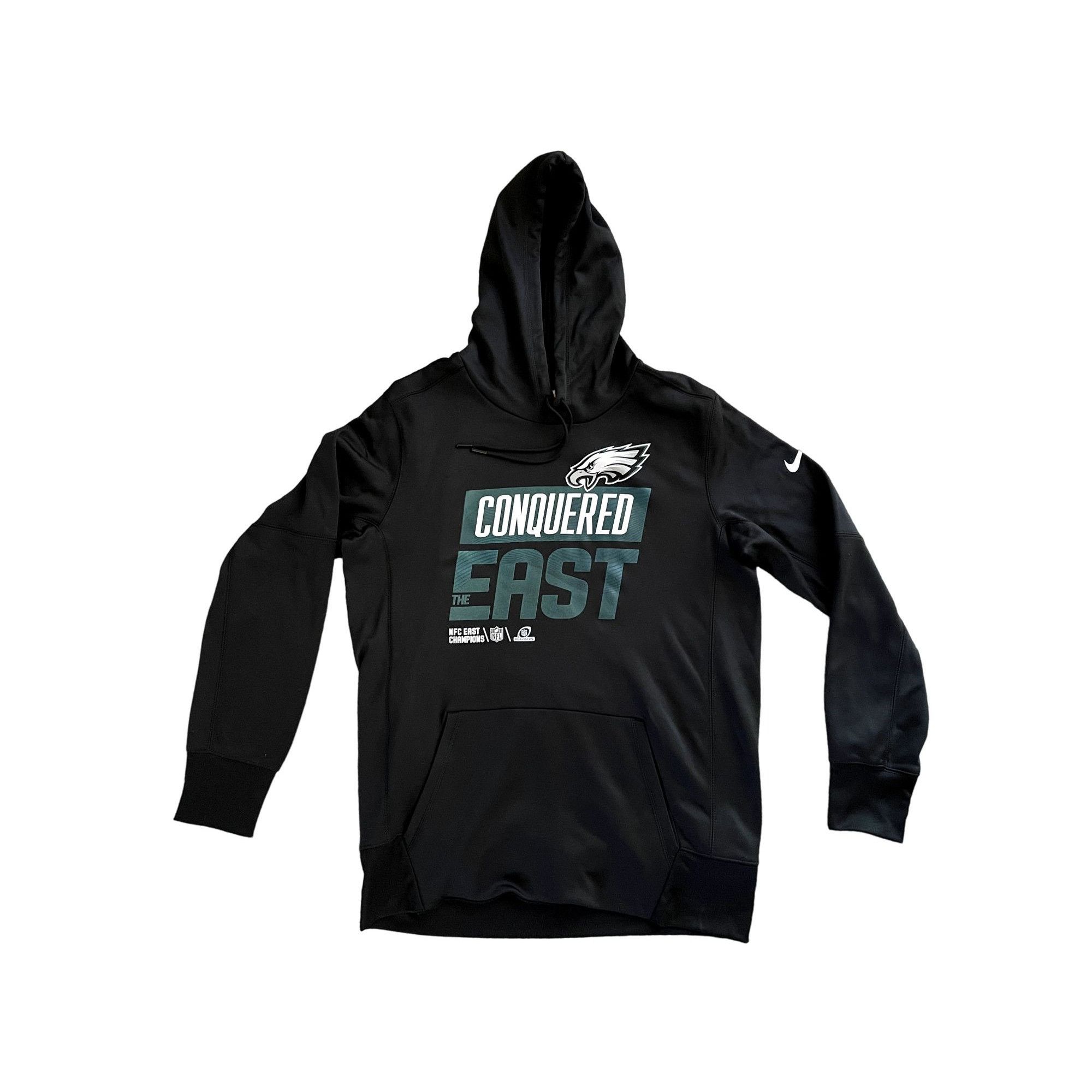 Men's Nike Therma 2022 NFC Champions Trophy (NFL Philadelphia Eagles) Pullover Hoodie in Grey, Size: Large | NPAQ06G86Z-QC9