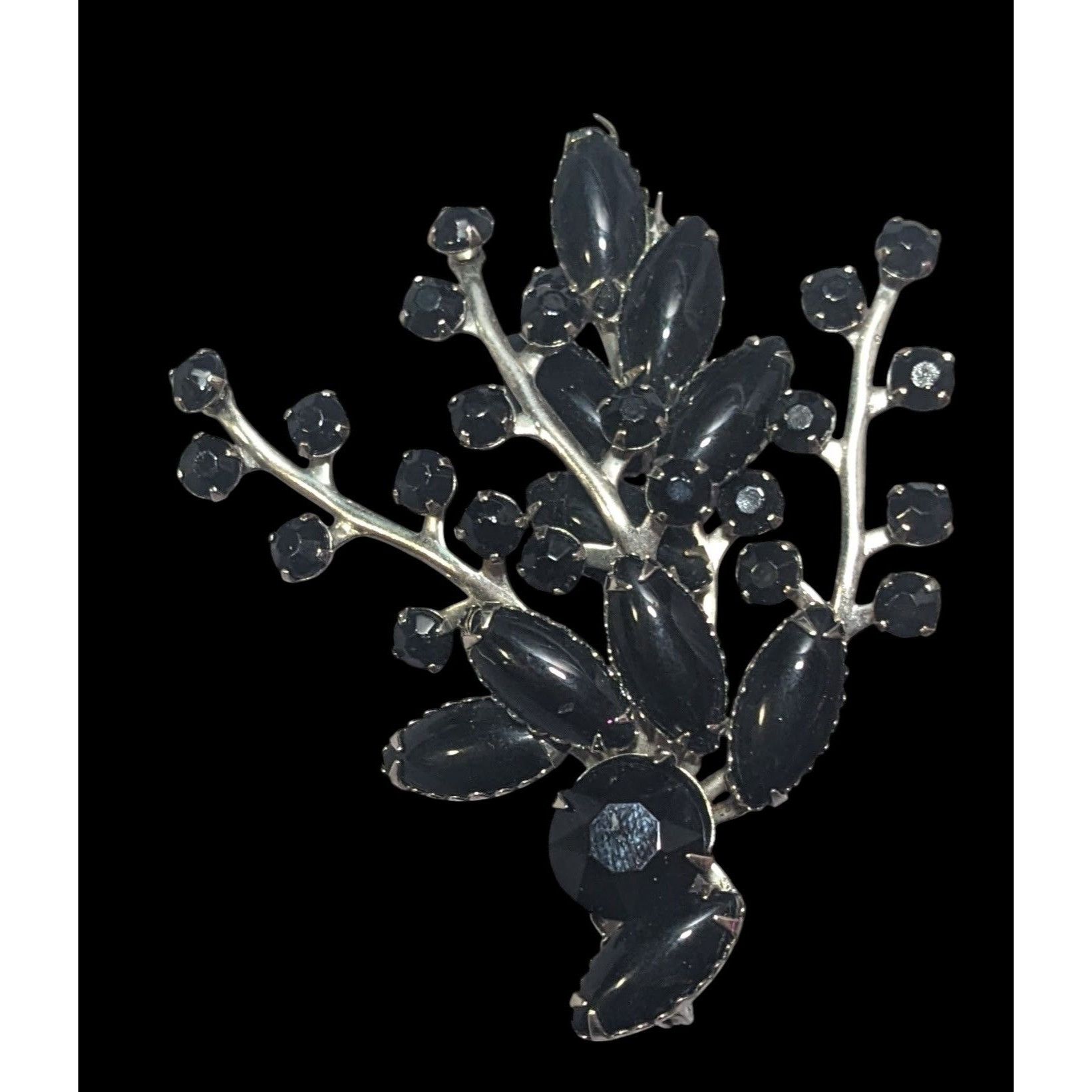 Other Vintage Floral Spray Black Gemmed Gothic Brooch Size ONE SIZE - 4 Thumbnail