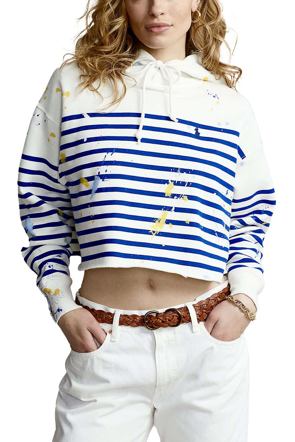 Denim & Supply Ralph Lauren Denim & Supply Ralph Lauren Cropped Striped Paint Hoodie Y2K Size L / US 10 / IT 46 - 2 Thumbnail