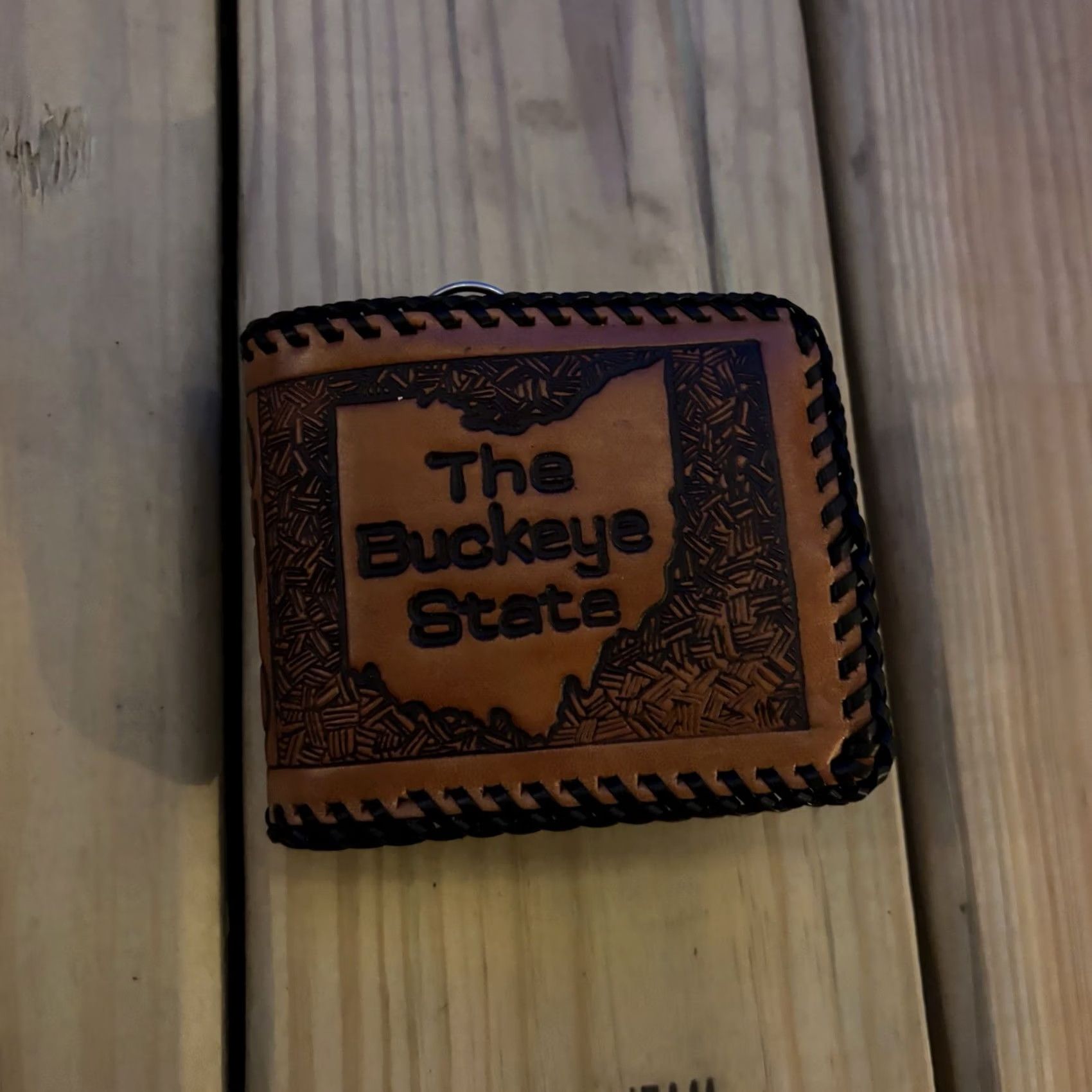 Vintage VINTAGE Ohio State Buckeyes Leather Wallet Handmade The Buckeye State Whipstitch Bi Fold Wallet Mens Brown Buckeyes Sports OSU Ohio State Buckeyes Size ONE SIZE - 3 Thumbnail