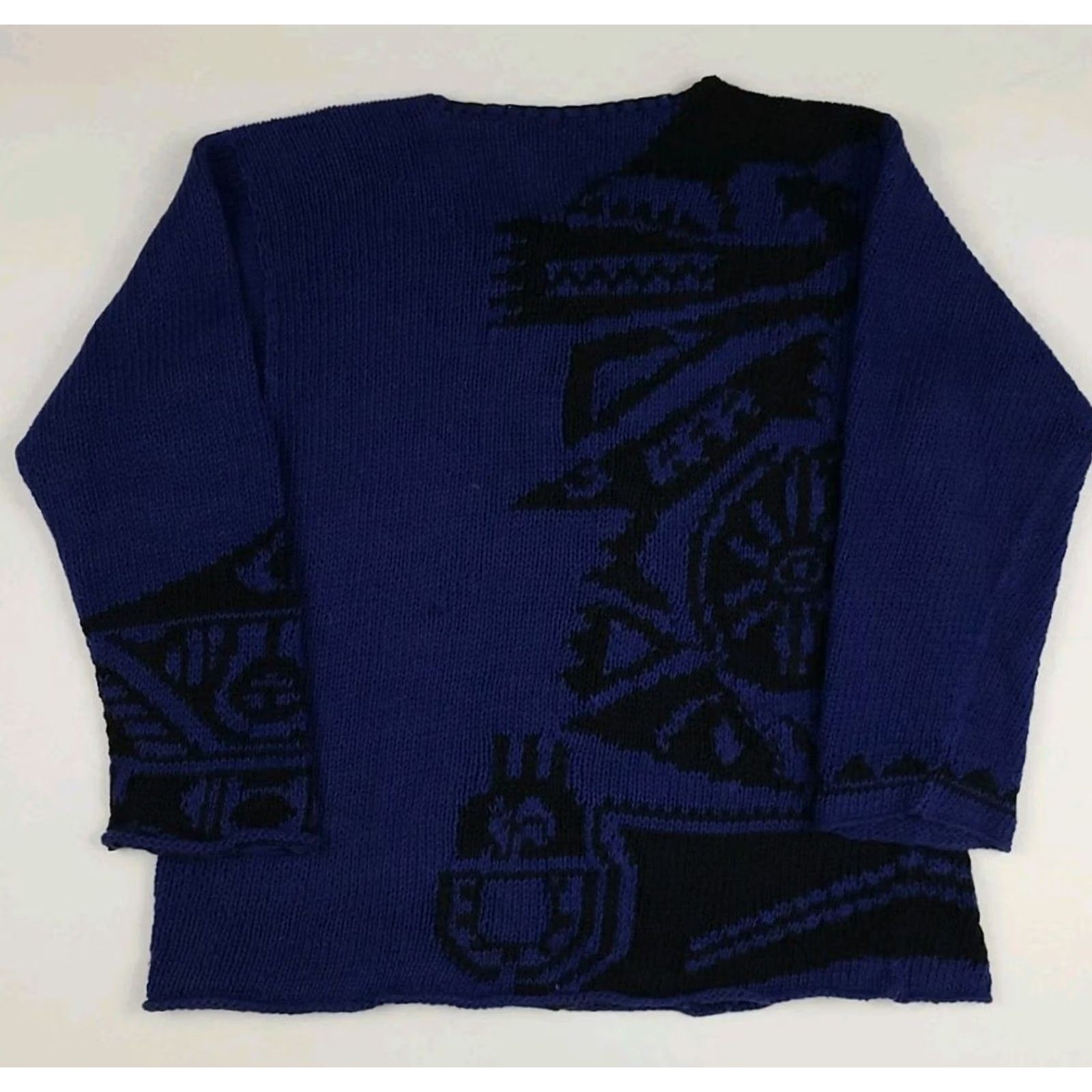 Polo Ralph Lauren VINTAGE Polo Ralph Lauren Sweater Mens M Blue Linen Hand Knit Tribal Native Abstract Rare Size US M / EU 48-50 / 2 - 5 Thumbnail