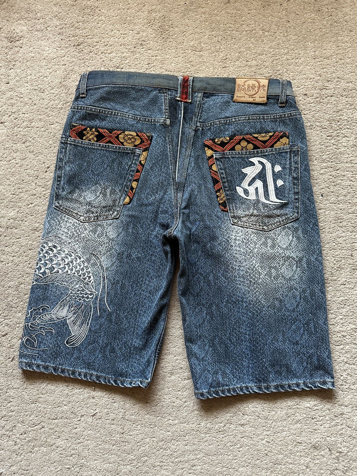 Karakuri Tamashii 1990s Karakuri Tamashi Koi Fish Snake skin Denim Short/Jorts Size US 35 - 7 Thumbnail