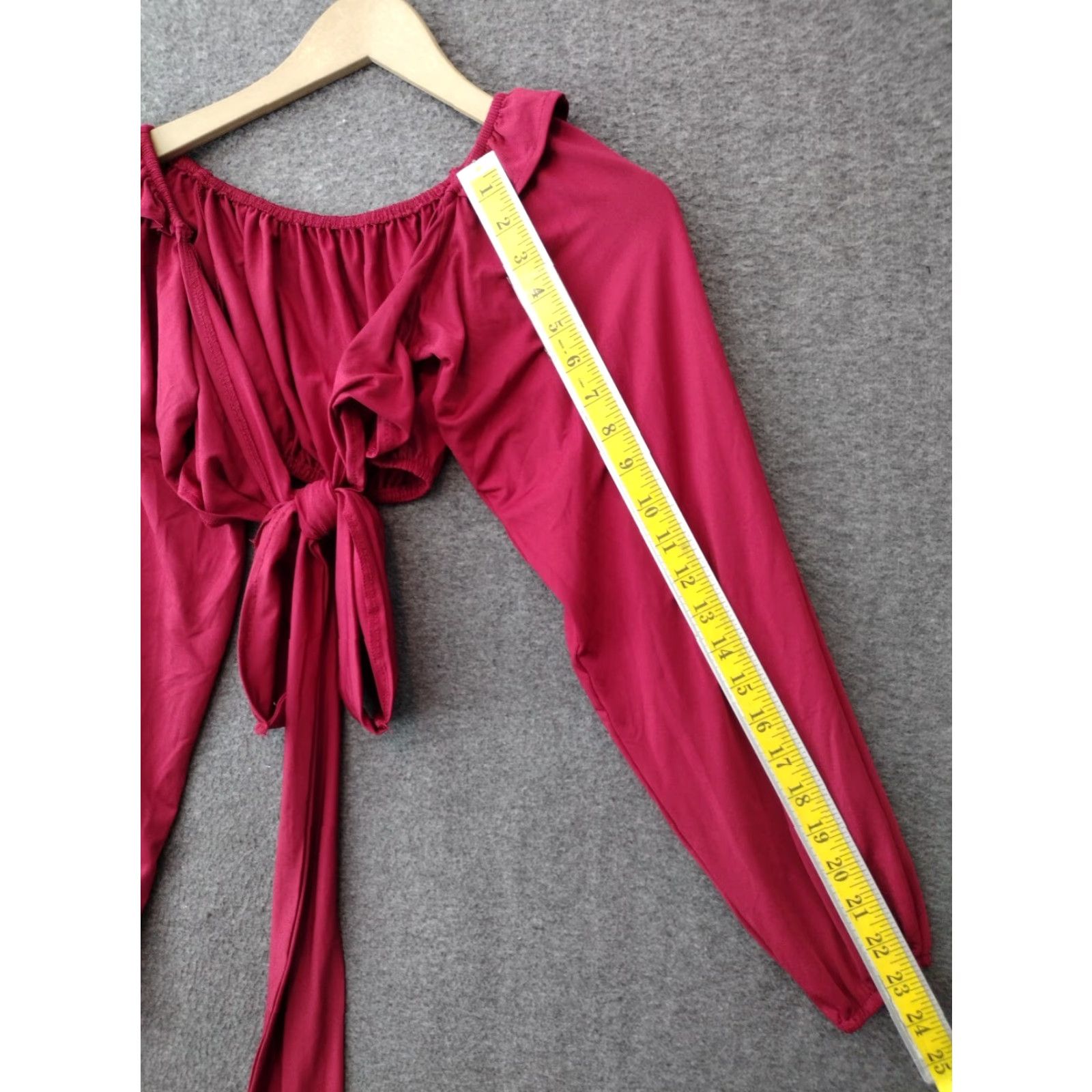 Pinko Unbranded Off The Shoulder Cropped Blouse 2XL Red Bohemian Long Sleeve Tie Back Casual Women Blouse 2XL Red Bohemian Off The Shoulder Cropped Blouse Size XXL / US 16-18 / IT 52-54 - 6 Thumbnail