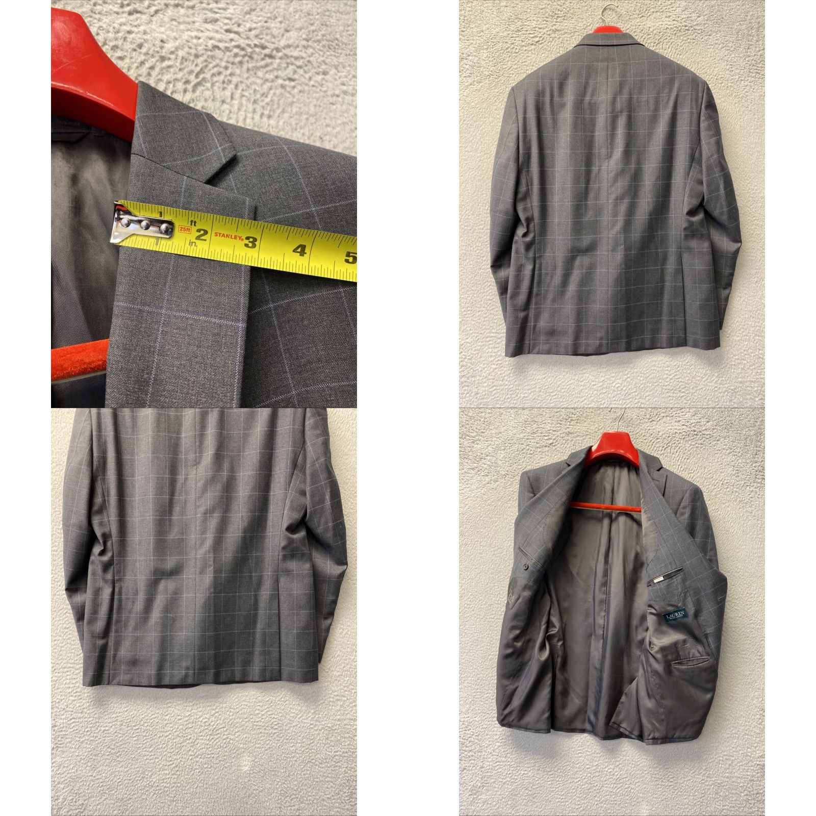 Ralph Lauren VINTAGE Ralph Lauren Blazer Jacket 44R Wool Gray Check Designer Mens Size 44R - 8 Thumbnail