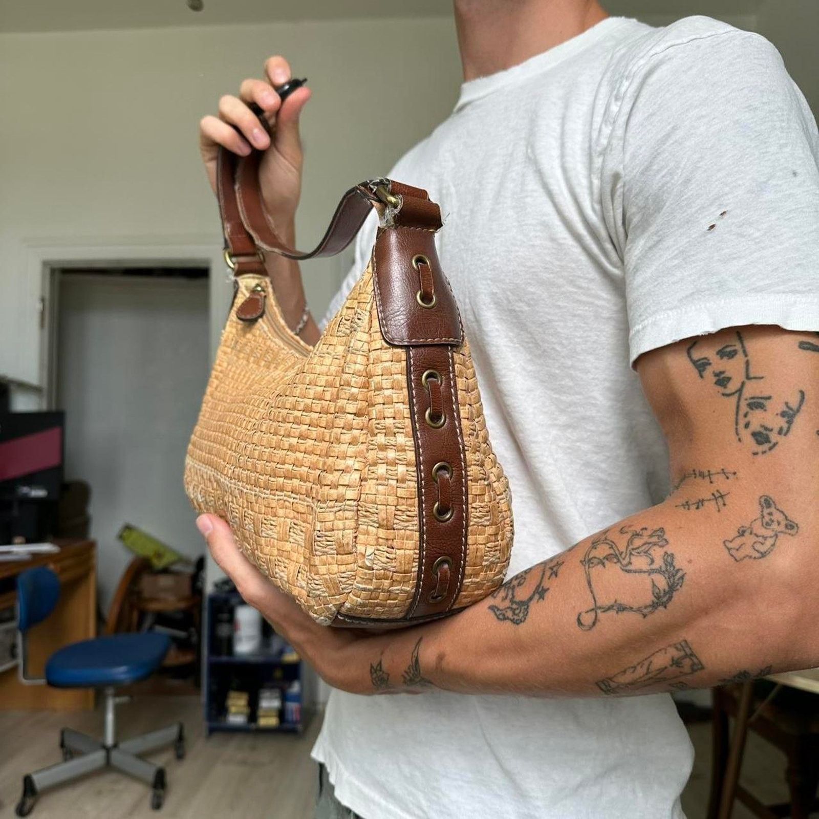 Fossil × Vintage Vintage Fossil Boho Retro Brown Tan Wicker Shoulder Bag Size ONE SIZE - 3 Thumbnail