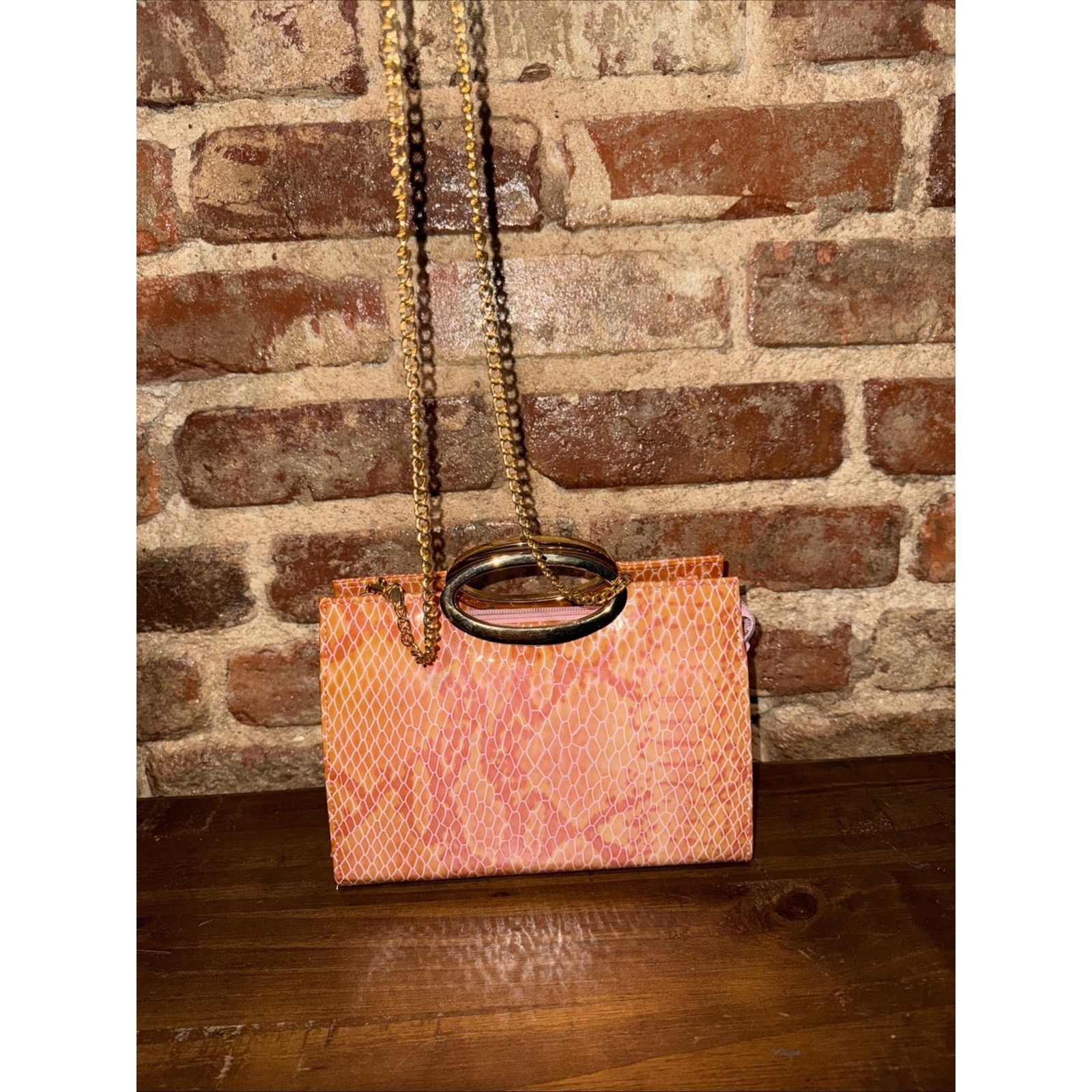Other Bellini Pink Melon Snakeskin Pattern Handbag NWT Y2K Size ONE SIZE - 6 Thumbnail