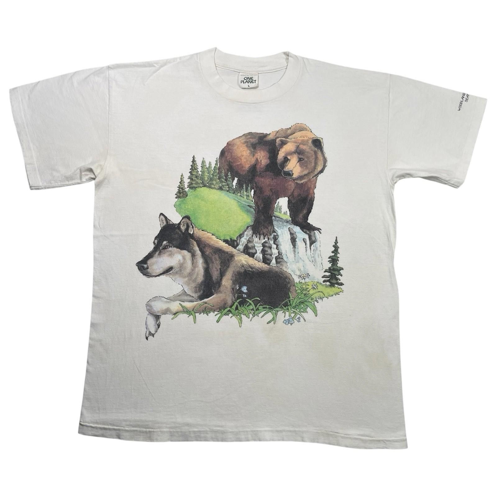 Vintage 1990s One Planet Brown Bear Wolf White Nature Graphic Tee L Size US L / EU 52-54 / 3 - 1 Thumbnail