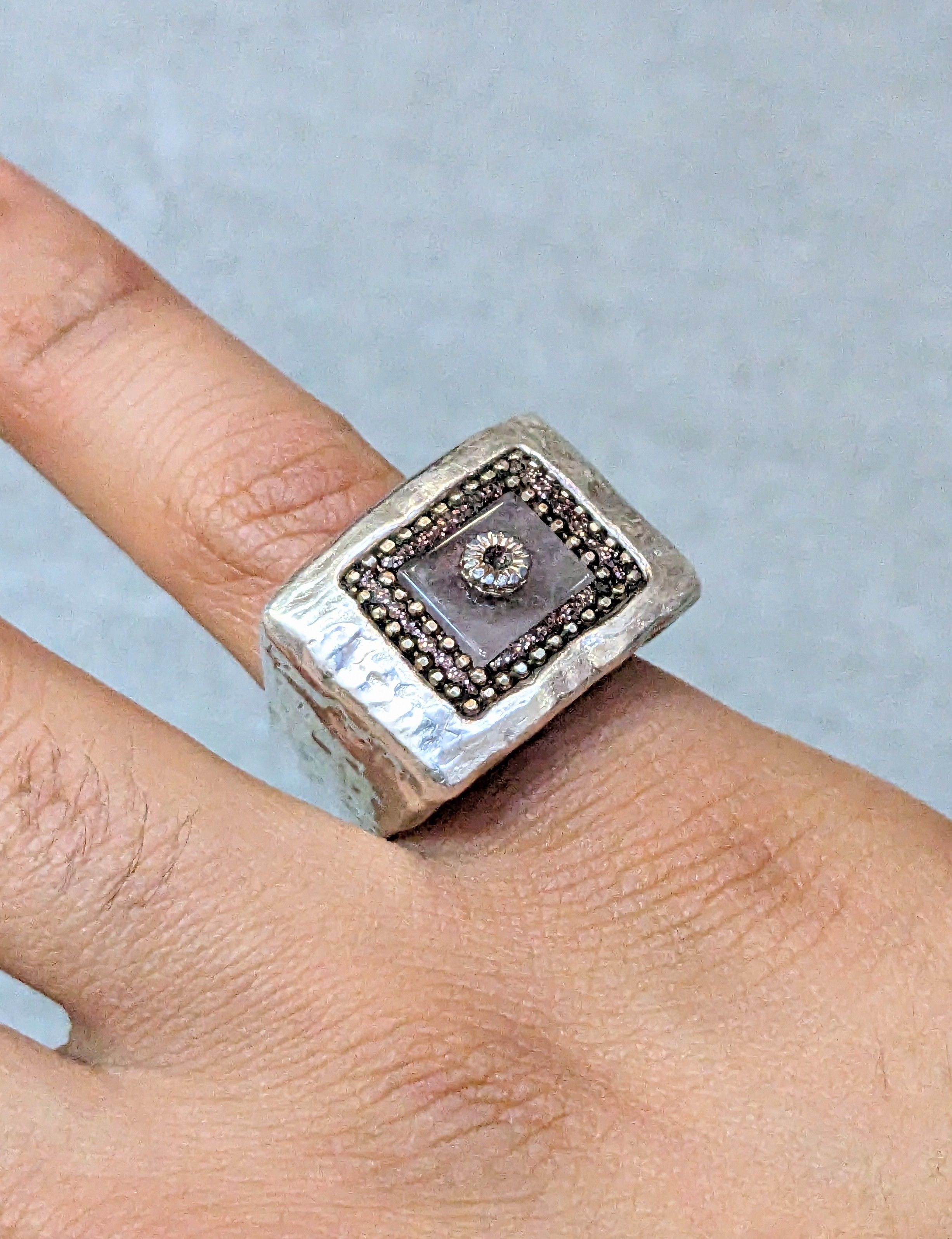 Jewelry Vintage Sterling Silver Ring Size 7.5 Hammered Modern Y2K Size ONE SIZE - 14 Thumbnail
