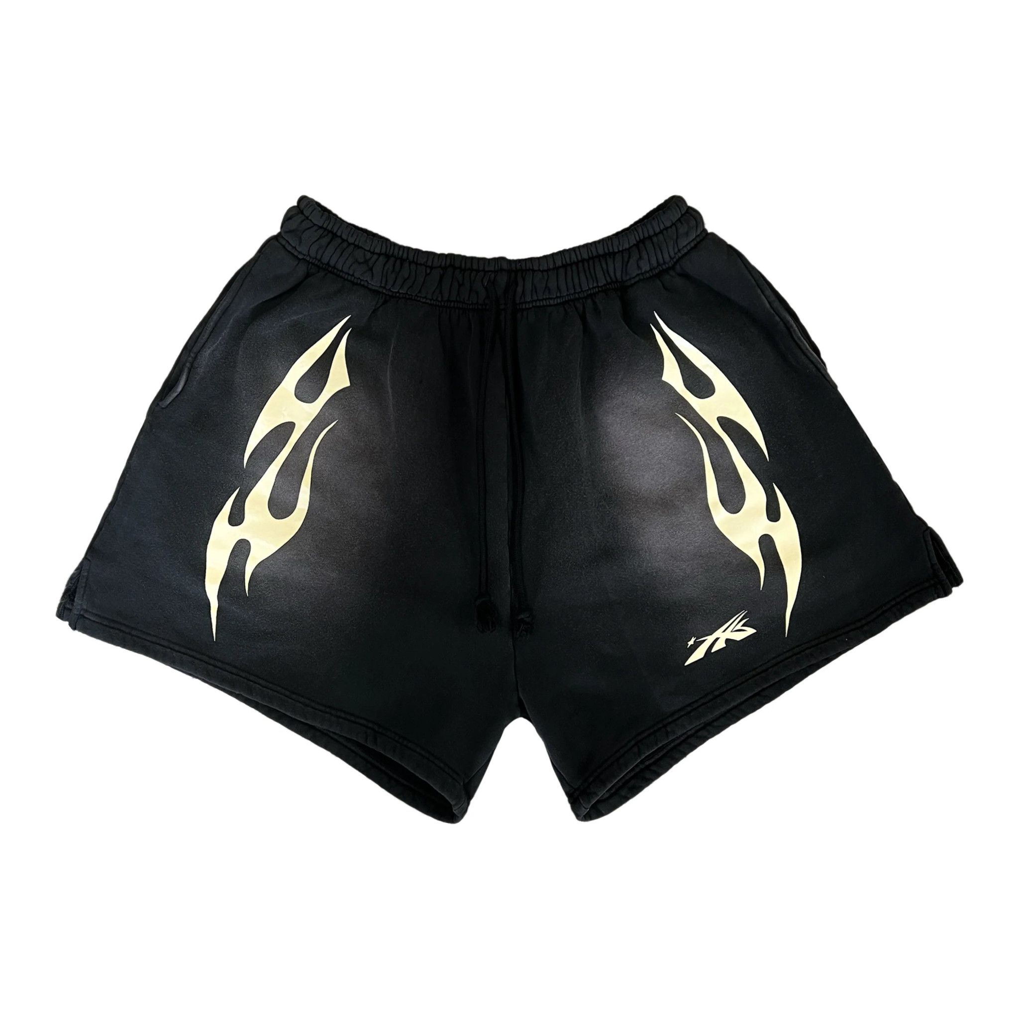 image of Hellstar Sports Flame Shorts - Size Small in Black, Men's