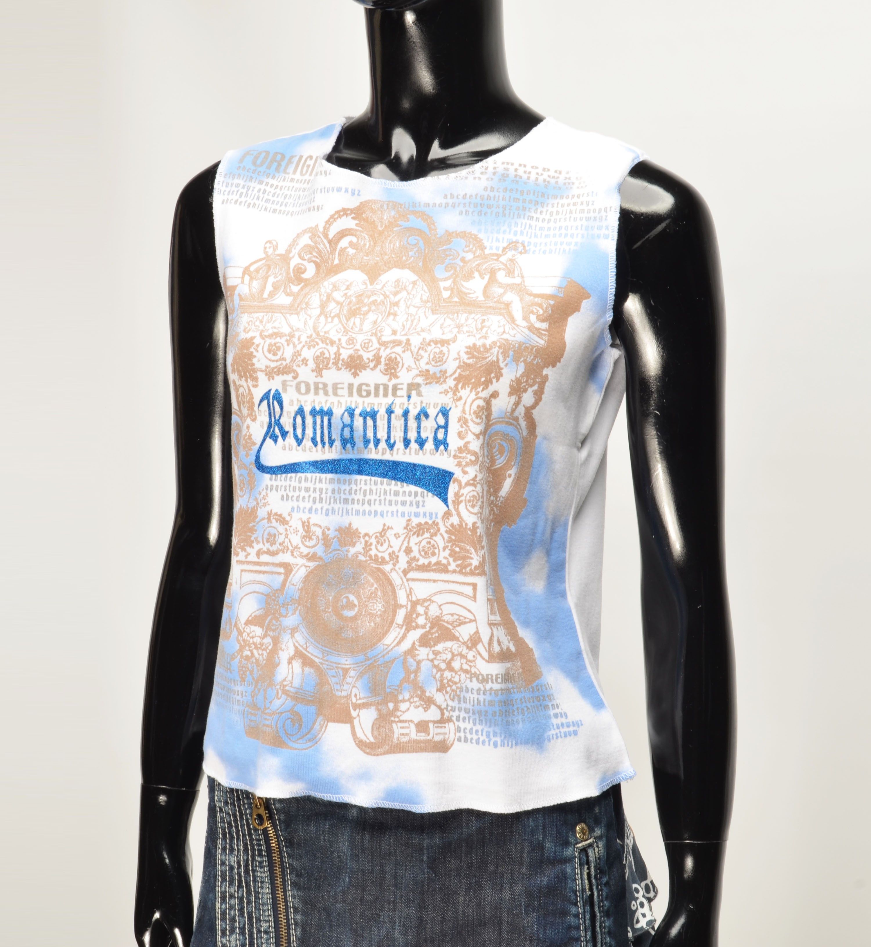 Vintage Foreigner Romantica Graphic Blue Tie Dye Y2K Tank Top Size M / US 6-8 / IT 42-44 - 2 Thumbnail