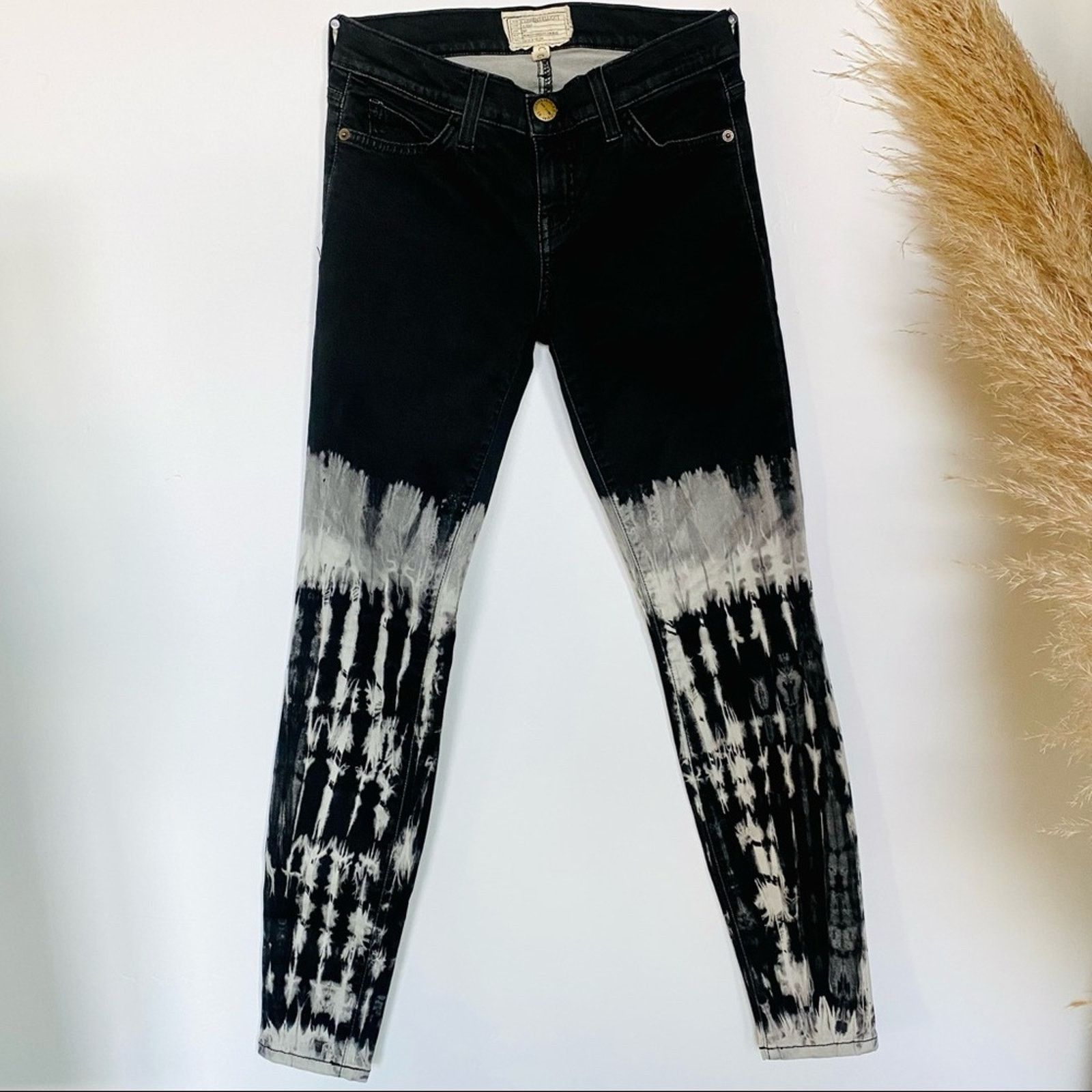 CURRENT/ELLIOTT White Black Tie Dye Skinny Low Rise Jeans 26