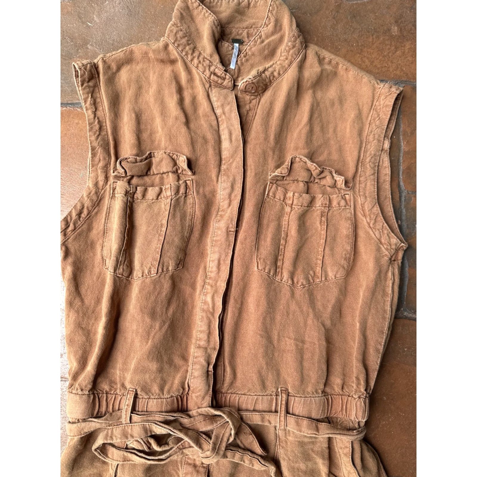 Vintage YFB Sleeveless Button Up Straight Leg Jumpsuit Women's Large Orange Size 28" / US 6 / IT 42 - 7 Thumbnail