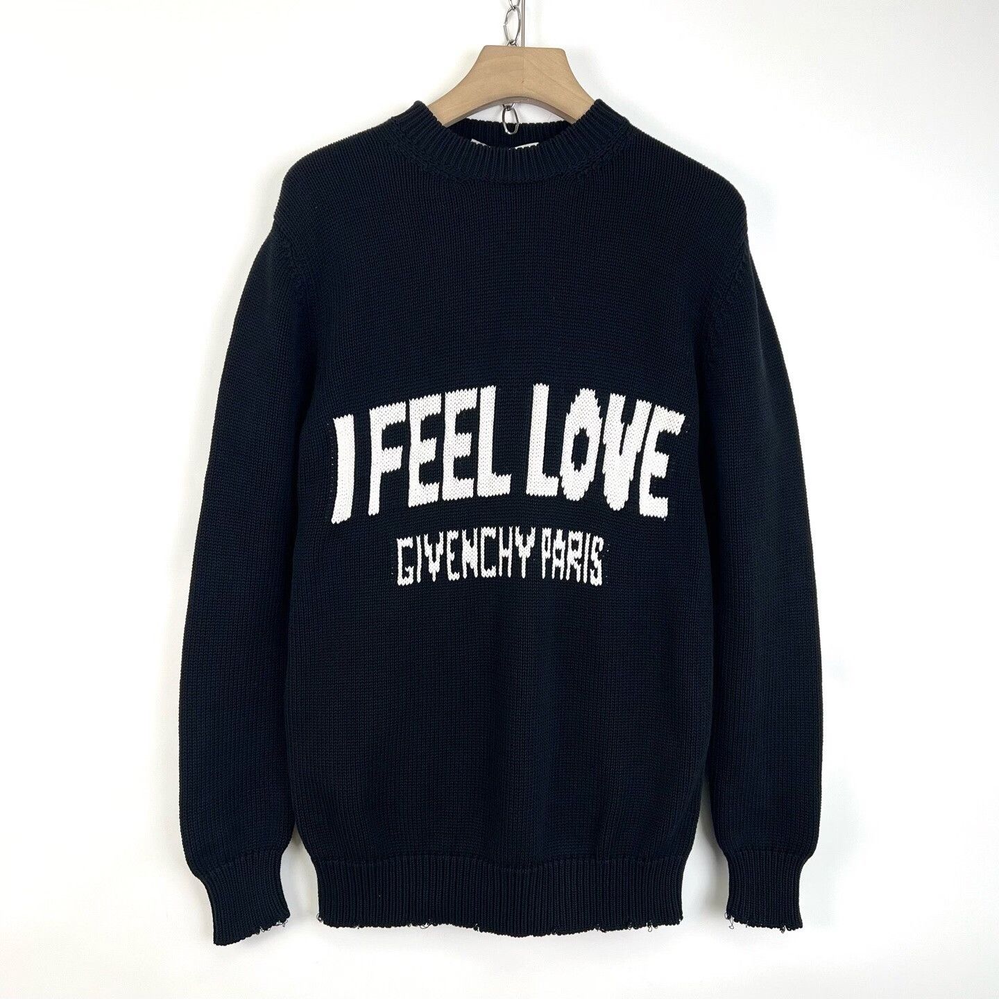 Givenchy Givenchy Black Distressed Logo Destroyed Knit Sweater Size US S / EU 44-46 / 1 - 1 Thumbnail