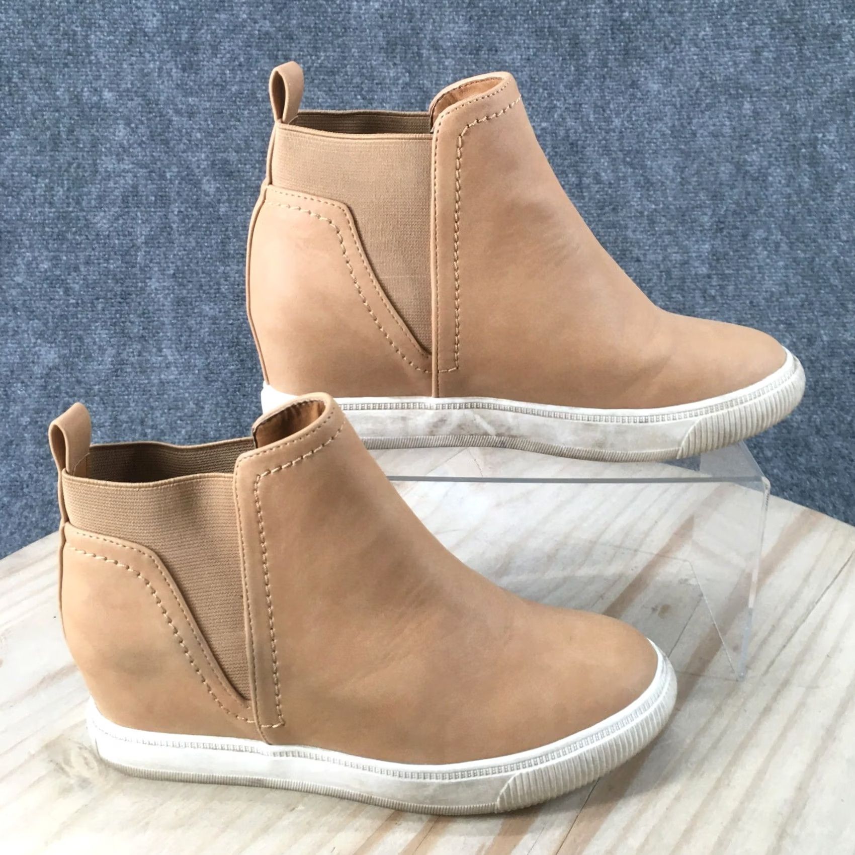 Dolce Vita DV Dolce Vita Boots Womens 8 Kyla Ankle Booties Beige Leather Pull On Wedge Size US 8 / IT 38 - 2 Thumbnail