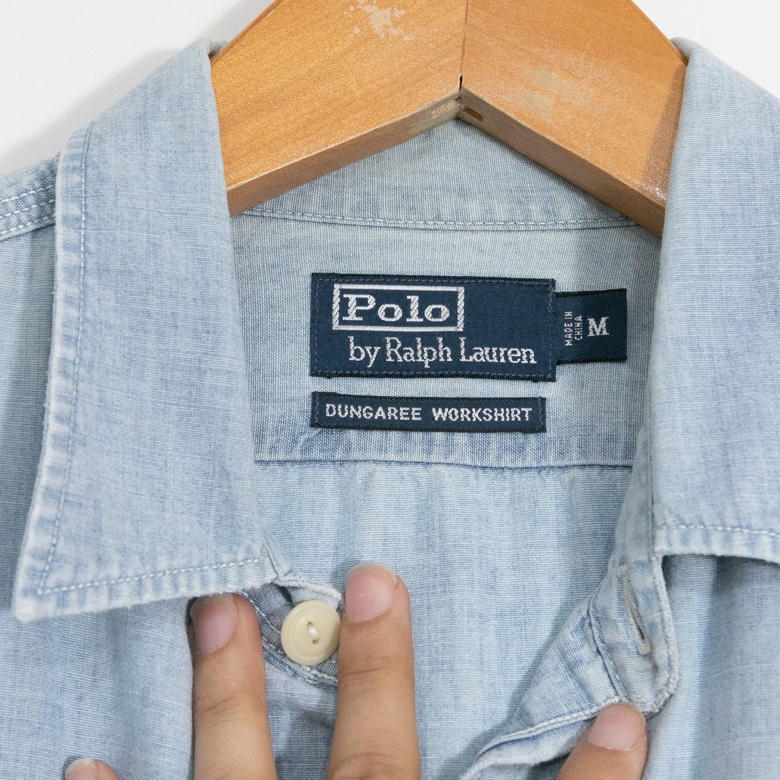 Vintage 90s Polo Ralph Lauren Dungaree Shirt Mens Medium