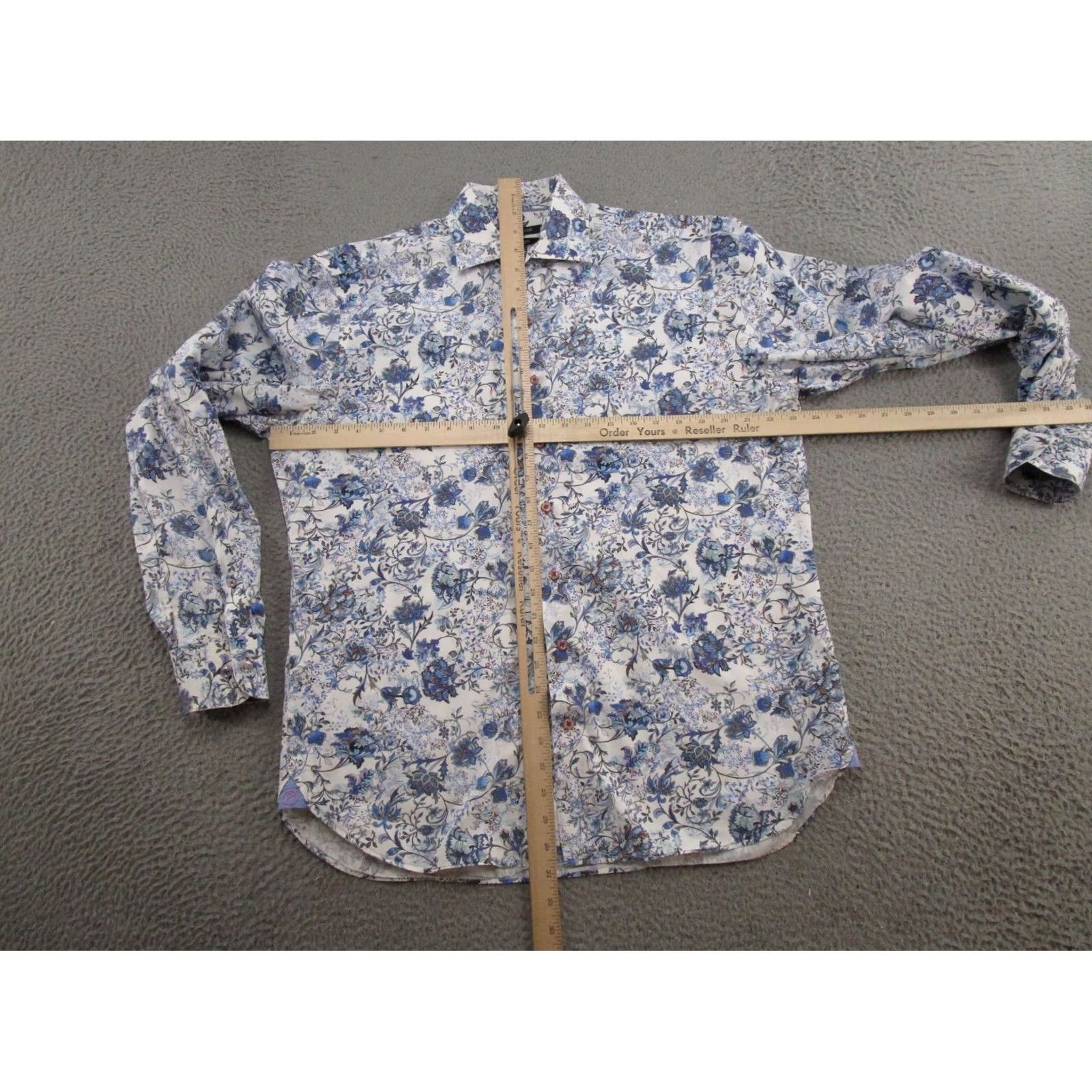 Vintage HAMMER MADE Button-Down Dress Shirt Mens Floral Blue 100% Cotton 42/16.5 Size 42R - 5 Thumbnail