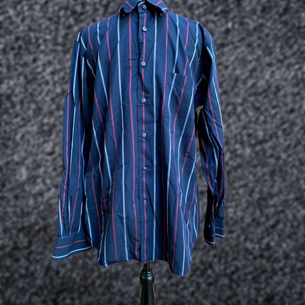 Corneliani VINTAGE Corneliani Shirt Mens Medium Blue Red & White Stripes Italian Made Cotton Casual Size US M / EU 48-50 / 2 - 1 Thumbnail