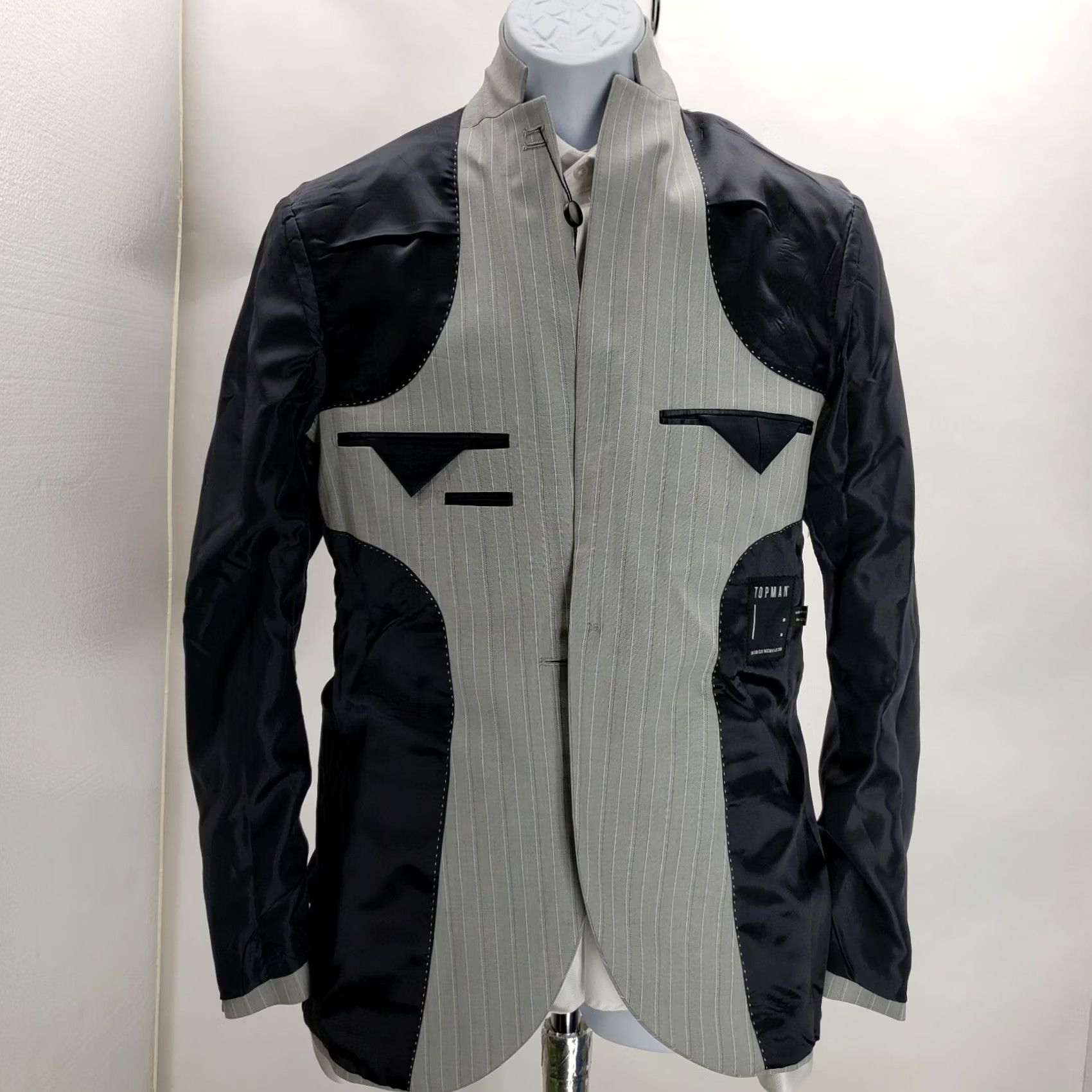 Topman Topman Grey Striped BLazer One button Size 38R Regular Skinny Mens Blazer Shirt Jacket Notch Lapel Vintage No Size 38R - 4 Thumbnail