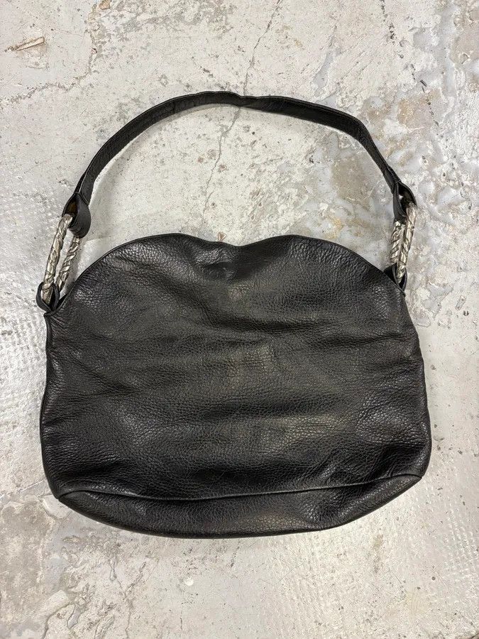 Roberto Cavalli Roberto Cavalli Feather Black Grained Leather Handle Bag Size ONE SIZE - 3 Thumbnail