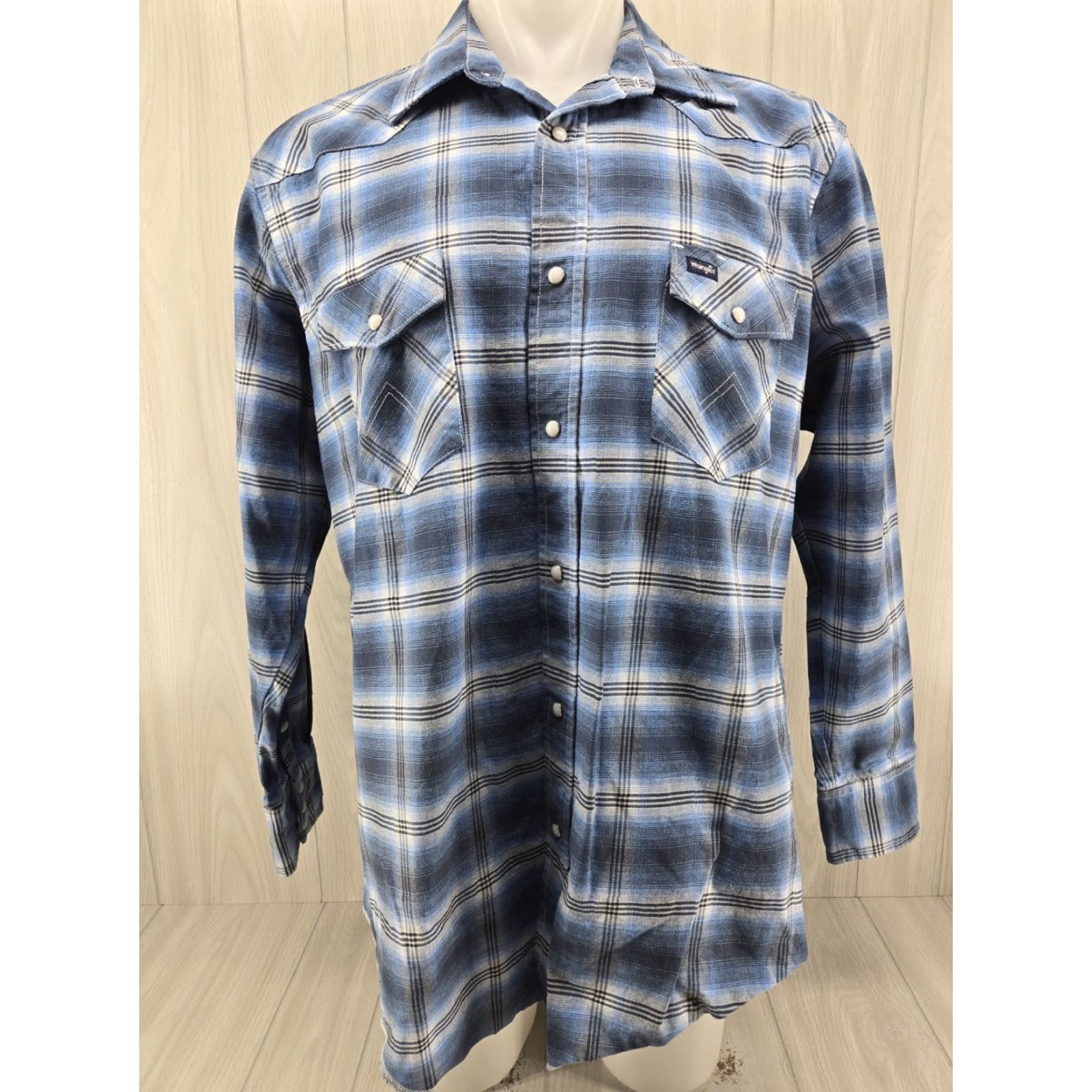 Wrangler Wrangler Button-Up Shirt Blue Plaid Pearl Snap Western 2XT Men's Long Sleeve Casual Size US XXL / EU 58 / 5 - 2 Thumbnail
