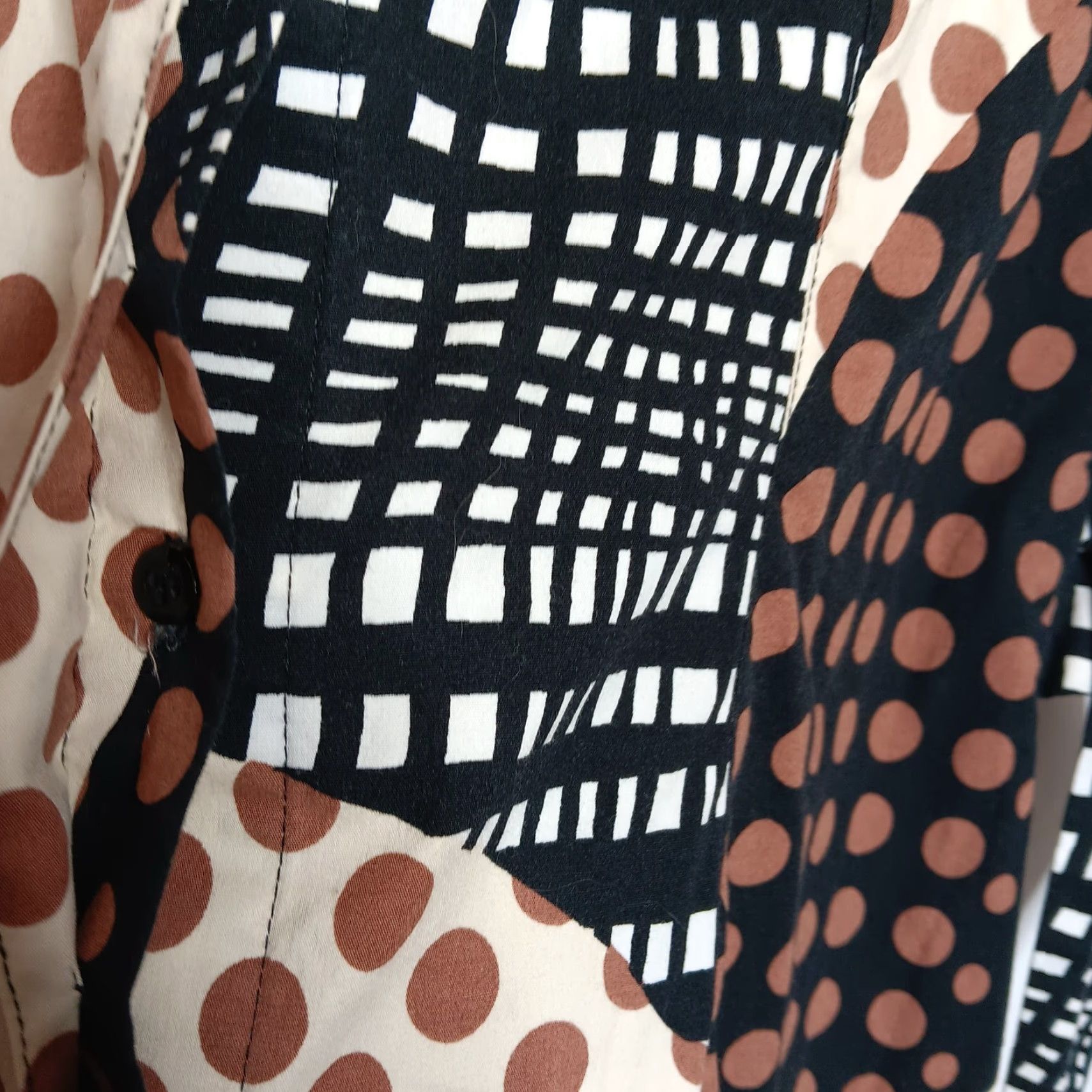 Vintage VINTAGE Becky & Max Shirt Dress Knee Length Short Sleeve Polka Dot Abstract Stretch Cream Black White Cotton Spandex 6 Womens Mens? Size M / US 6-8 / IT 42-44 - 7 Thumbnail