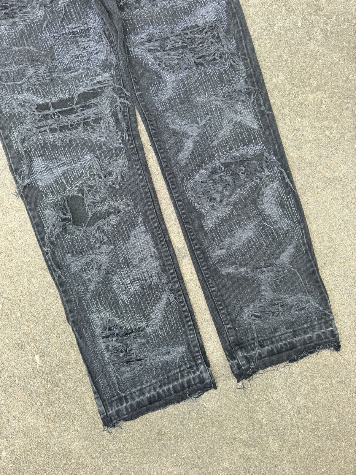 Heavily Distressed & Patched Black Jeans 30x30 Boro Vintage