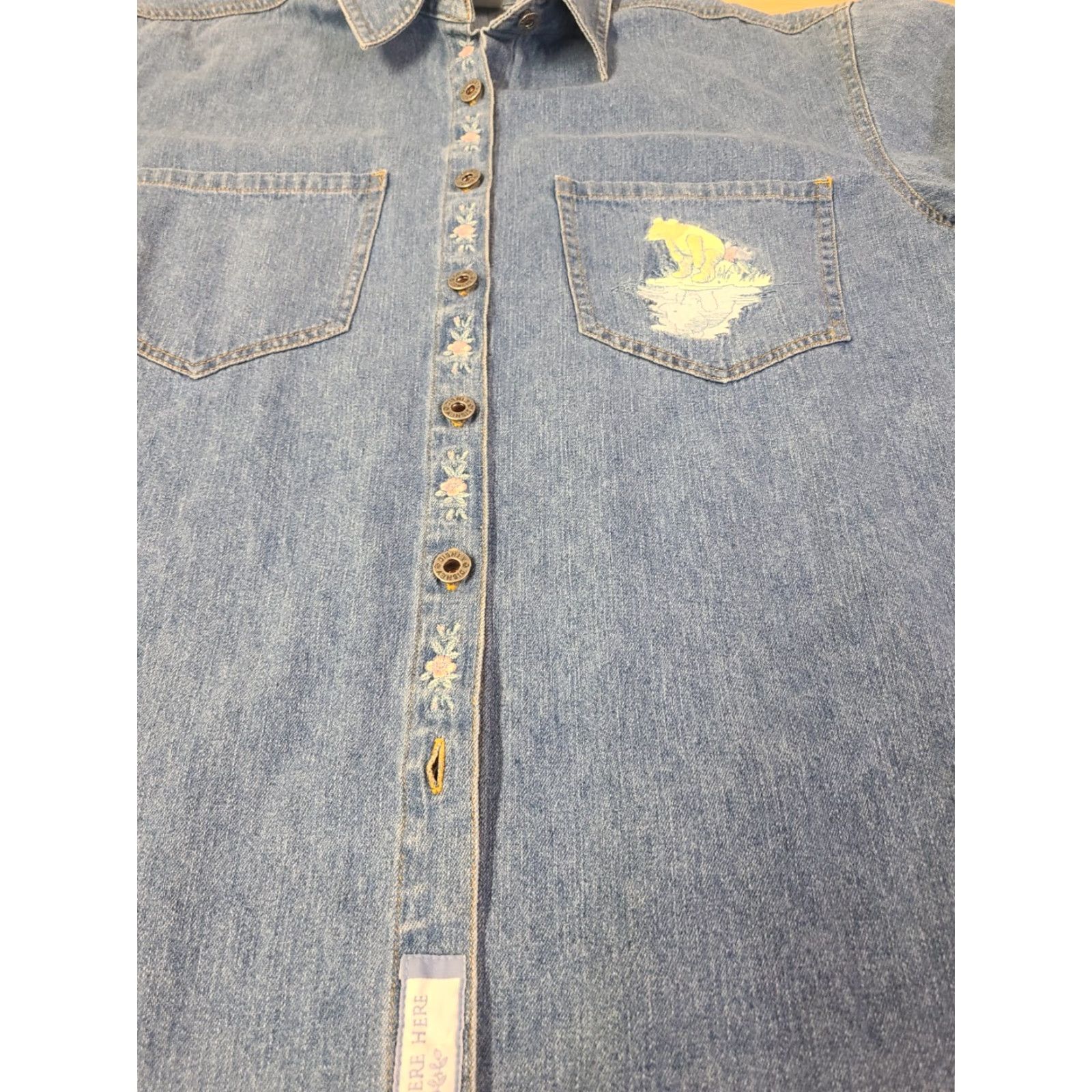 Disney VINTAGE Disney Denim Shirt Womens Medium Blue Cotton Denim Embroidered Pooh Piglet Tigger 90s Casual Button-Up Size M / US 6-8 / IT 42-44 - 2 Thumbnail
