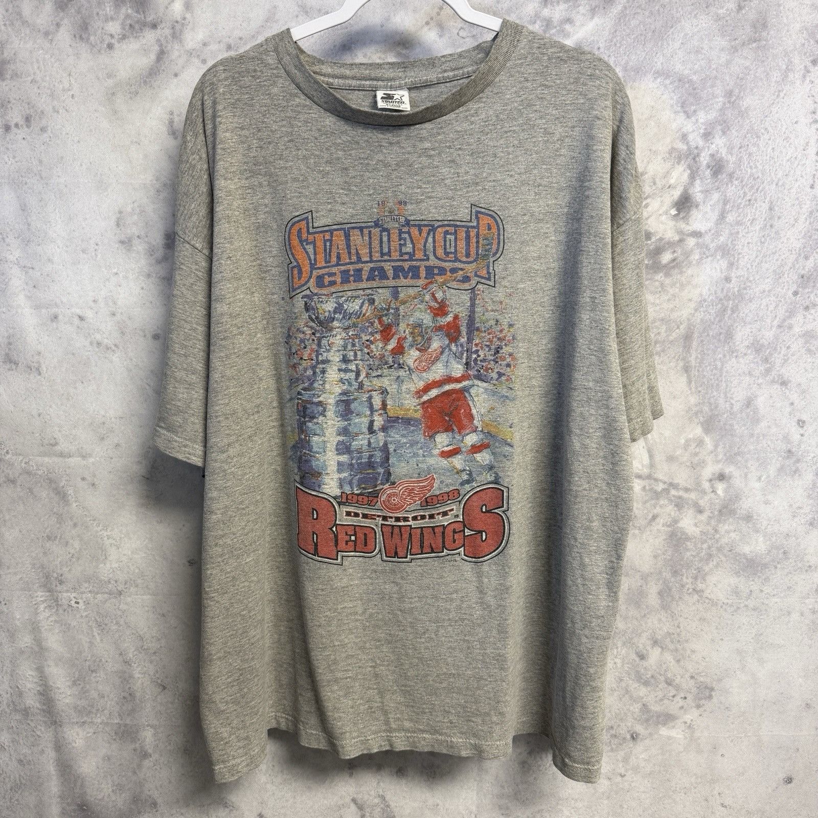 Starter Vintage 90s Detroit Red Wings Stanley Cup Champs T Shirt Size US XL / EU 56 / 4 - 1 Thumbnail