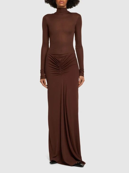 Christopher Esber o1mle0824 Fusion L/S Gathered Dress in Brown Size XS / US 0-2 / IT 36-38 - 2 Thumbnail