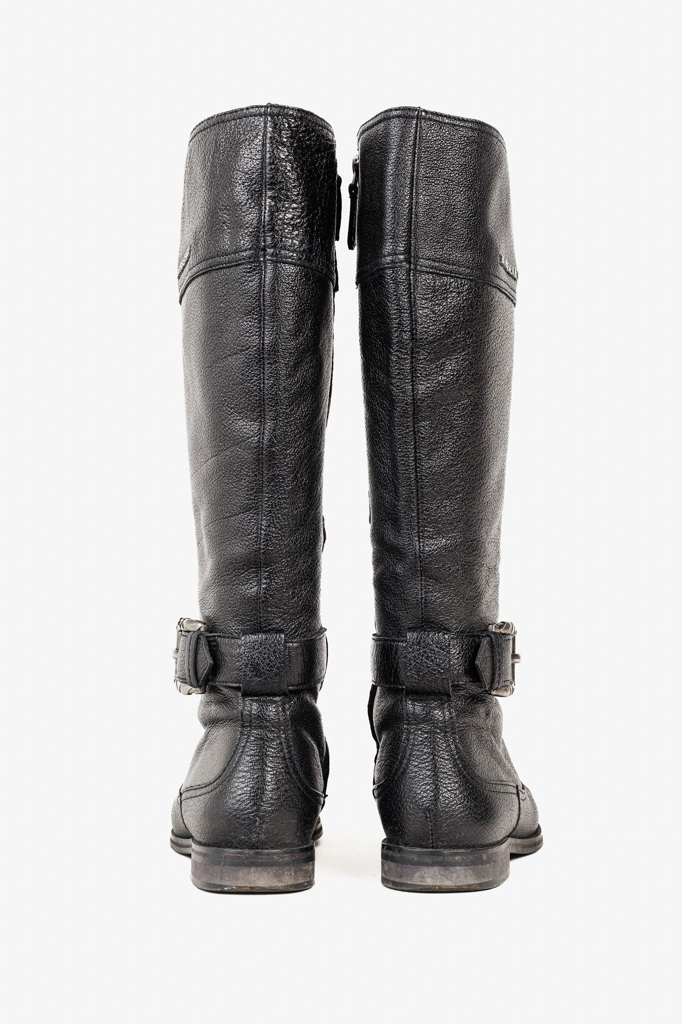 Burberry Burberry Black Grained Leather Buckled Riding Boots Size US 5.5 / IT 35.5 - 3 Thumbnail