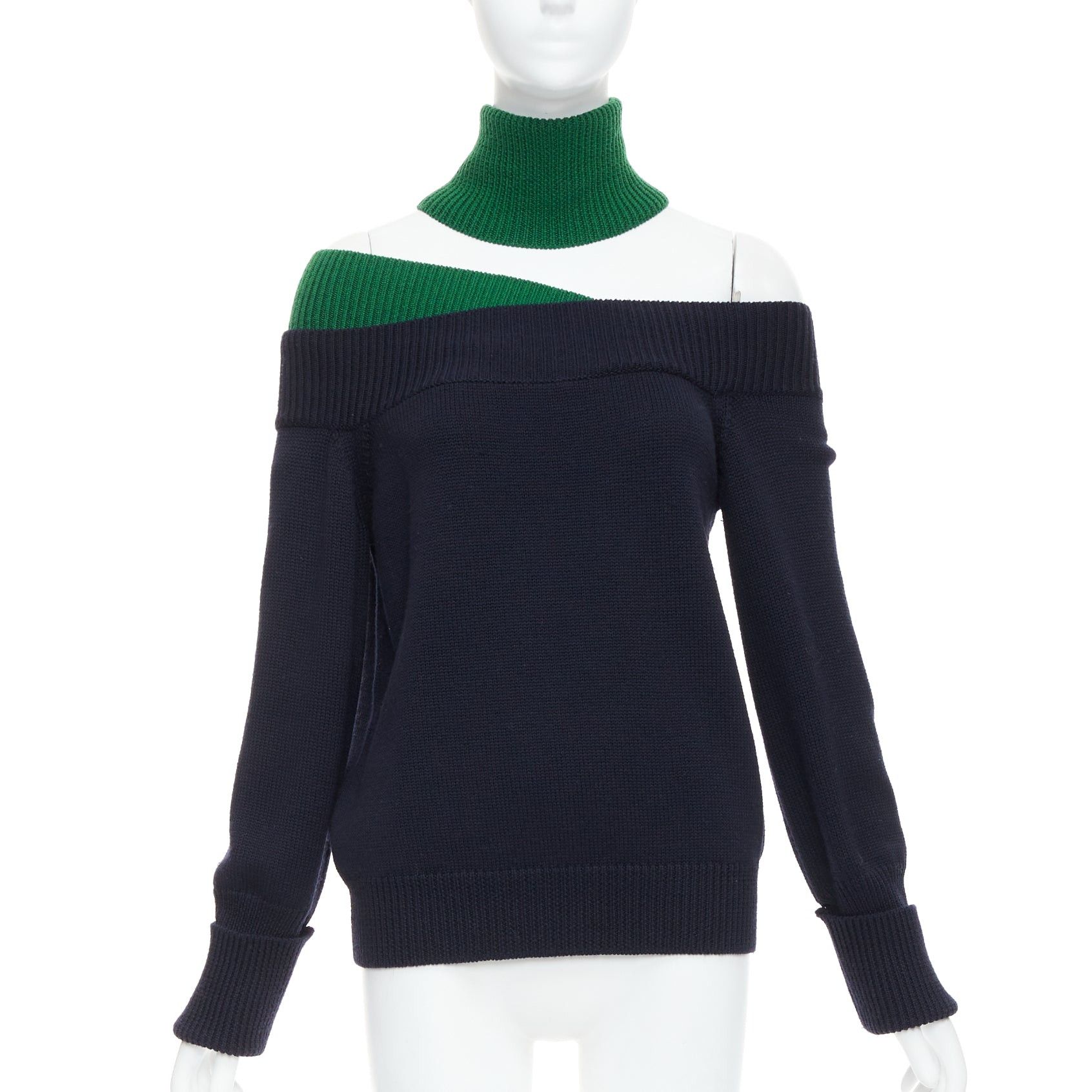 MONSE MONSE navy green merino wool asymmetric cut out sweater S Size S / US 4 / IT 40 - 1 Thumbnail