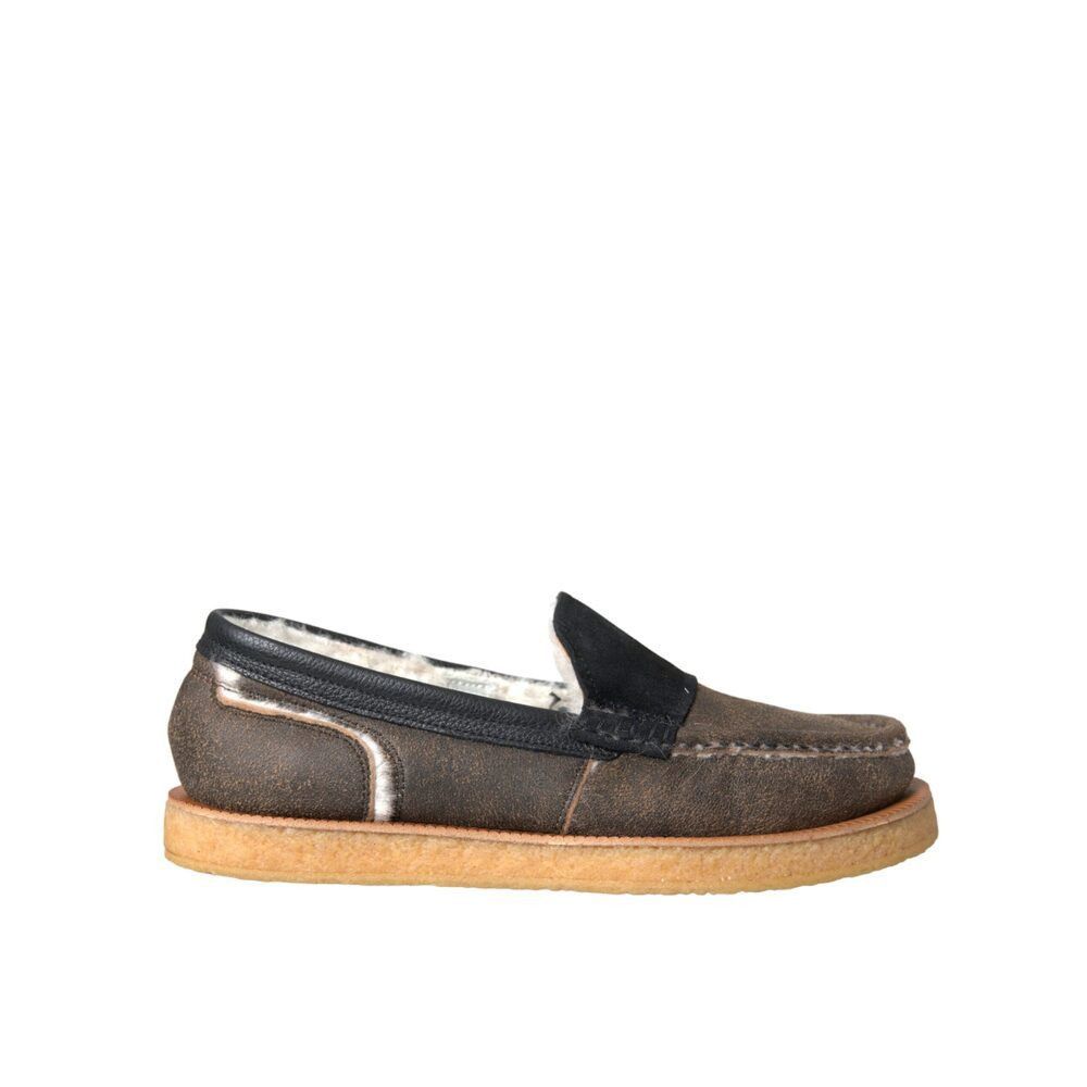 Dolce & Gabbana Dolce & Gabbana Brown Black Fur Leather Loafers Men Shoes Size US 7 / EU 40 - 1 Thumbnail