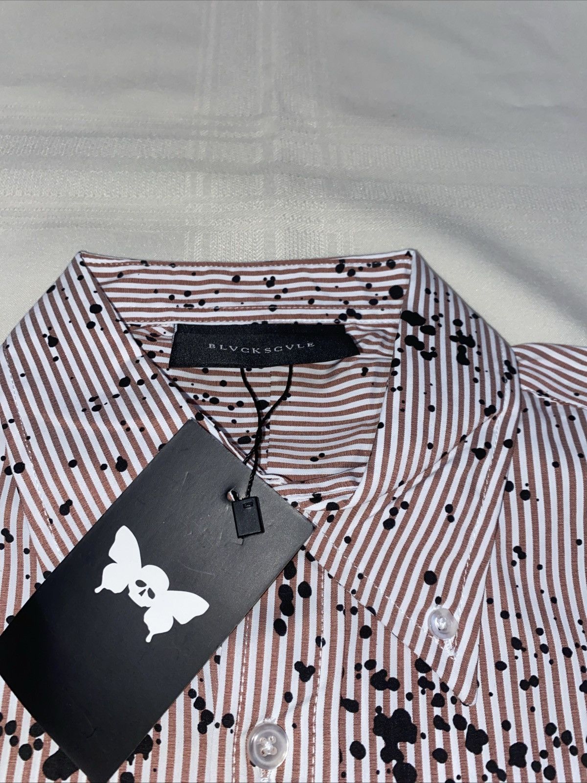 Black Scale Blvke Scvle mens button up pink stripe w/ paint splatterNWT Size US M / EU 48-50 / 2 - 5 Thumbnail