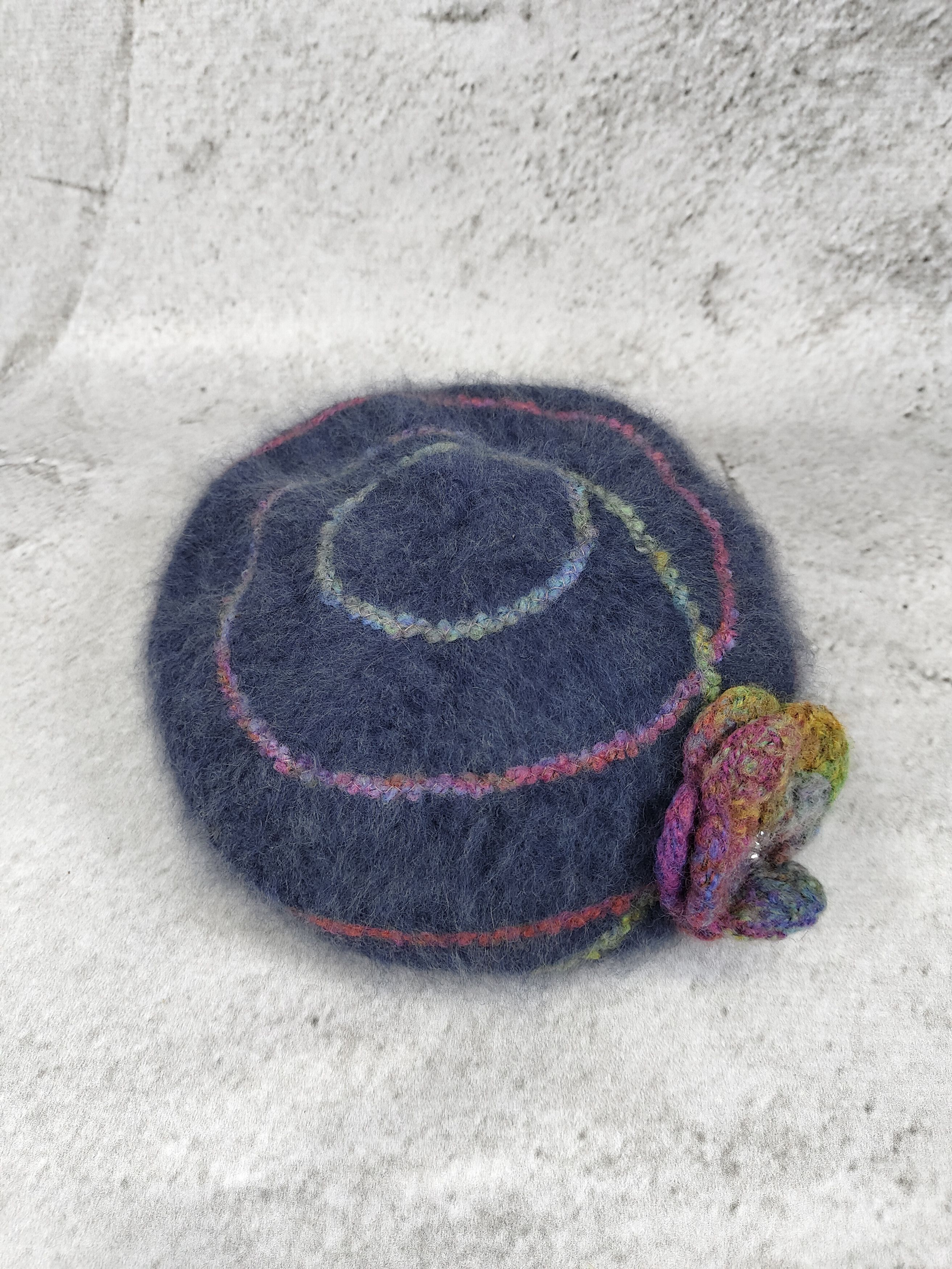 CA4LA CA4LA🇯🇵 3D Floral Applique Fuzzy Wool Mohair Beret Hat Size ONE SIZE - 6 Thumbnail