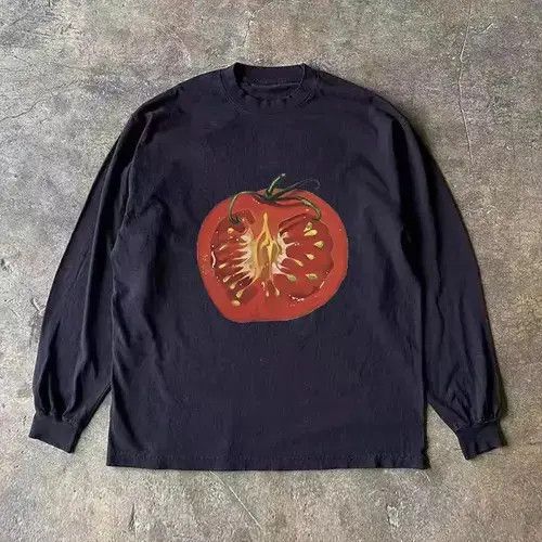 VIBE Washed vintage tomato pattern black cotton long sleeve tees Size US L / EU 52-54 / 3 - 1 Thumbnail