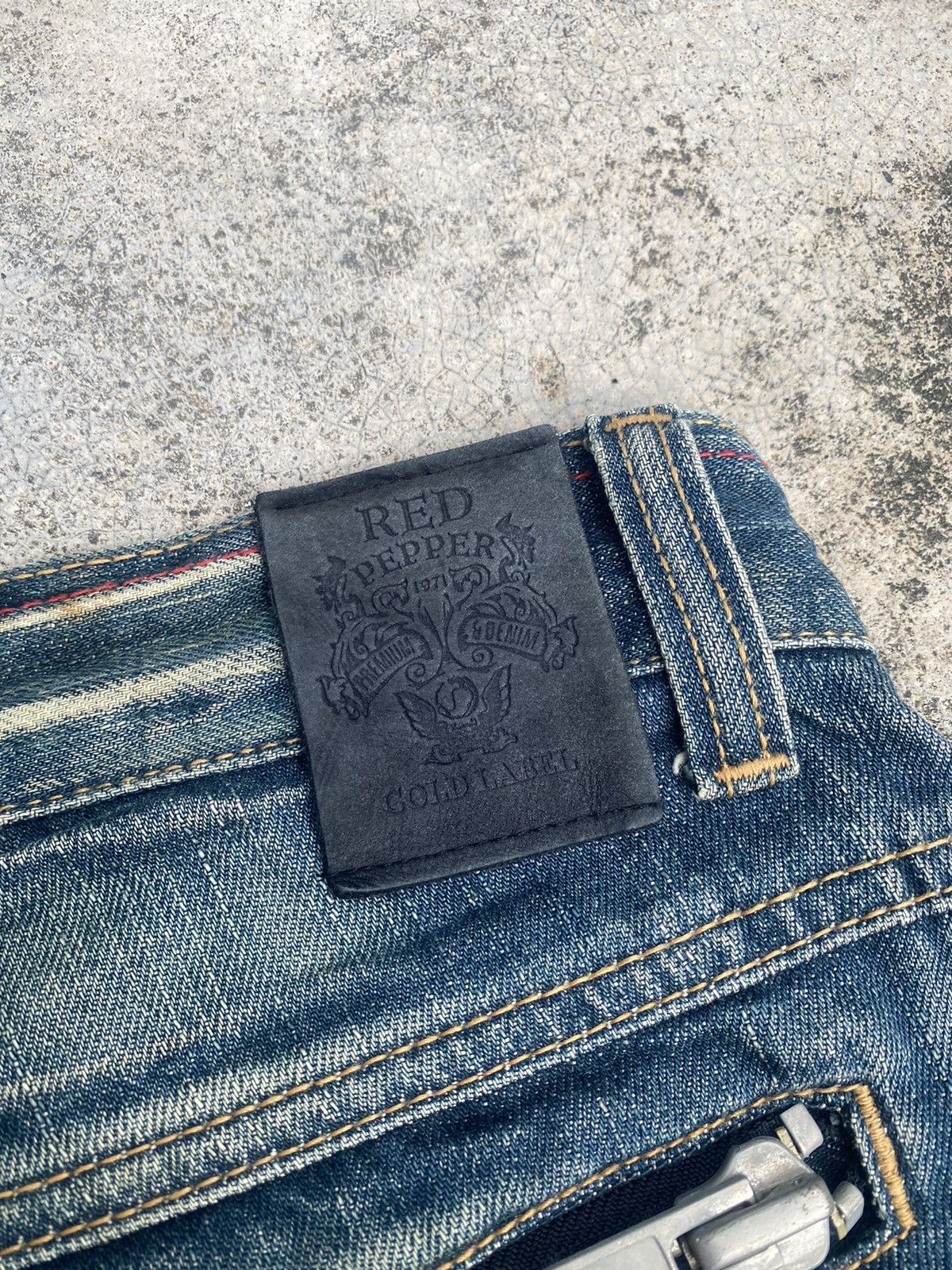 If Six Was Nine × Japanese Brand Flare Jeans Red Pepper Honeycomb Clawmark Splash Size US 33 - 24 Thumbnail