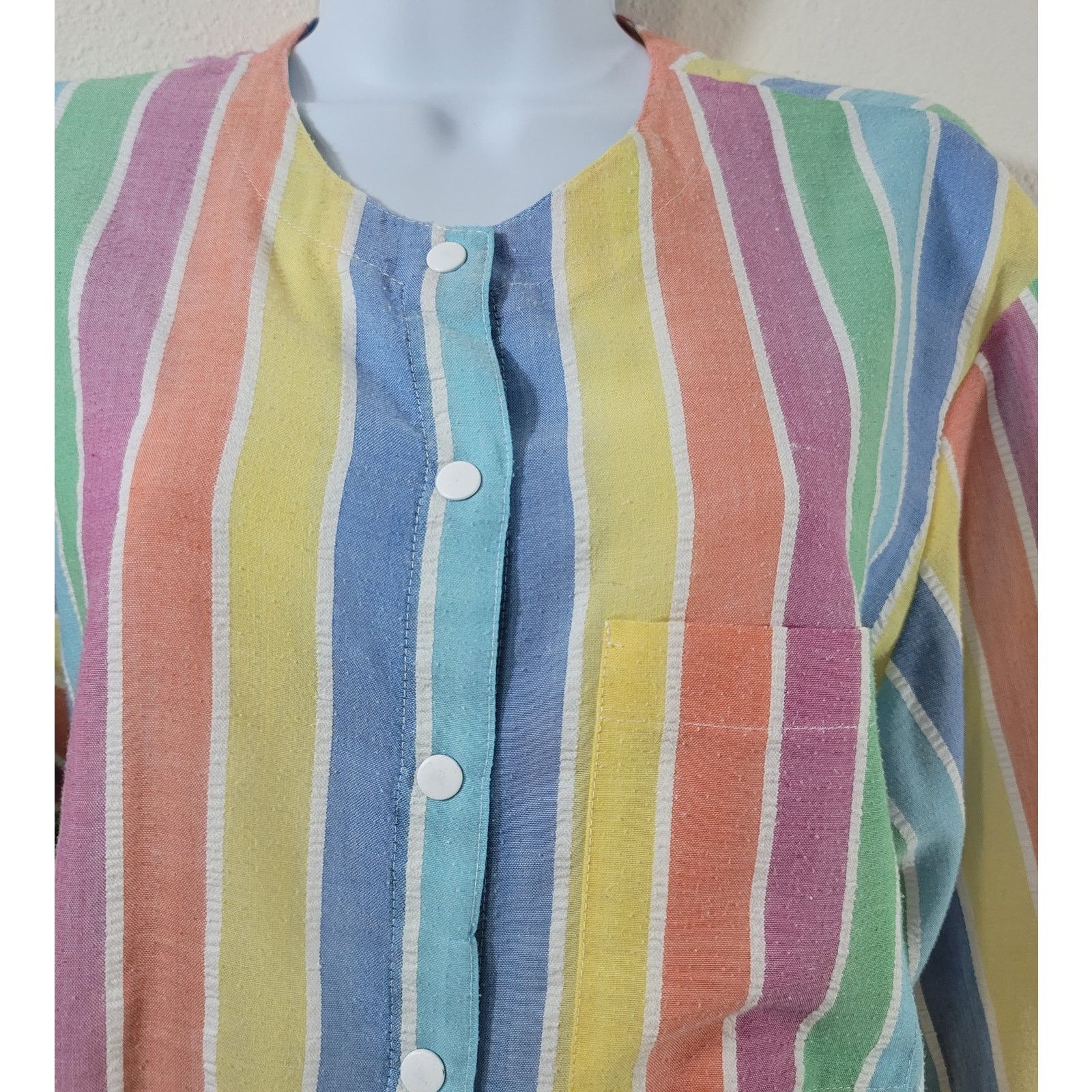 Other Koret Pink Orange Yellow Striped Snap Button Up Top 1X Plus Size XL / US 12-14 / IT 48-50 - 2 Thumbnail