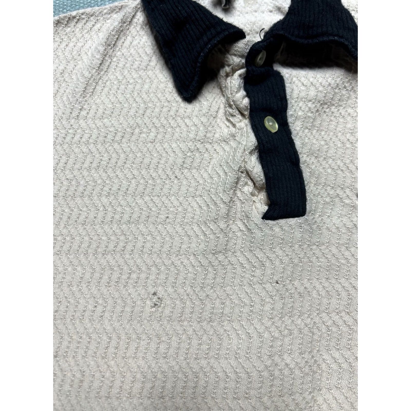 Vintage VINTAGE 50s Polo Shirt Long Sleeve Cotton Knit Corduroy Collar Black & White White Med Men Size US M / EU 48-50 / 2 - 3 Thumbnail
