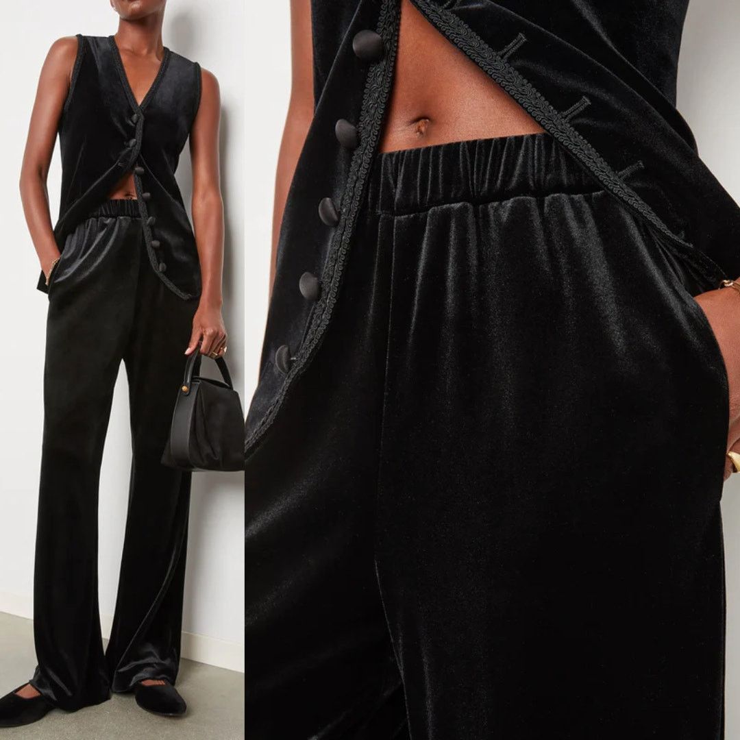 Ciao Lucia Ciao Lucia | Barca Pant Black Velvet Wide Leg Trousers XXS Size 24" / US 00 / IT 34 - 2 Thumbnail