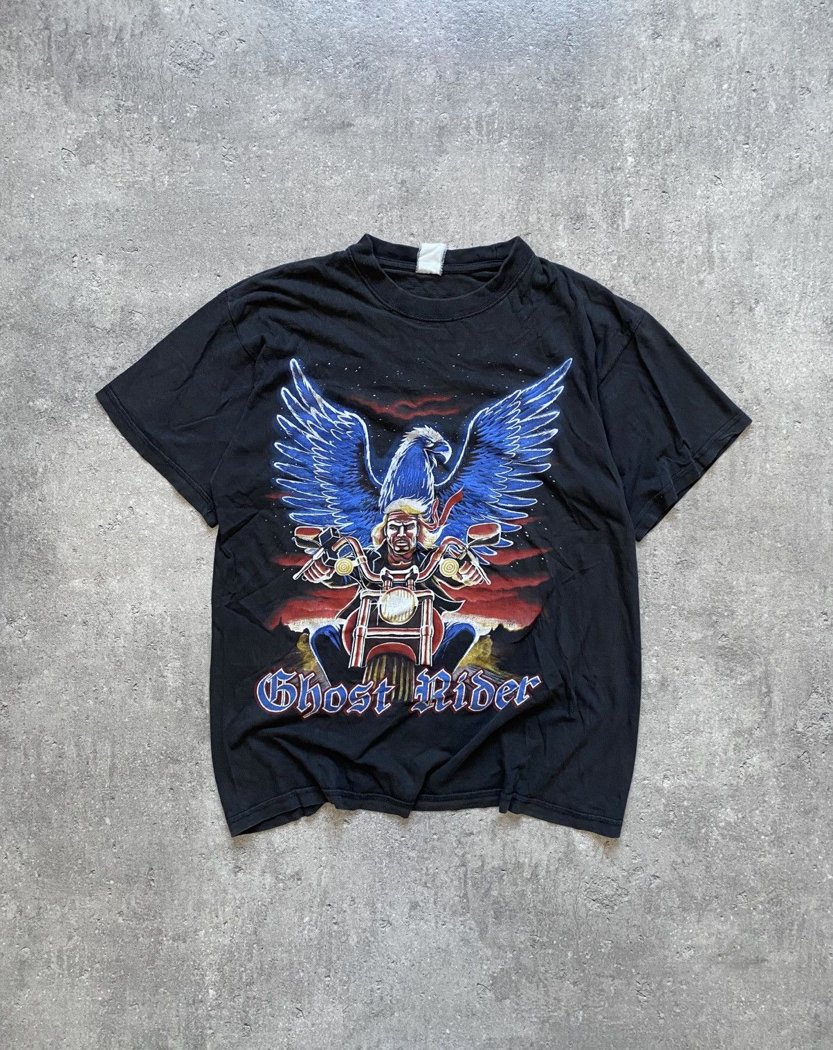 Vintage Vintage 90’s Black Ghost Rider Biker Washed Tee Size US L / EU 52-54 / 3 - 1 Thumbnail