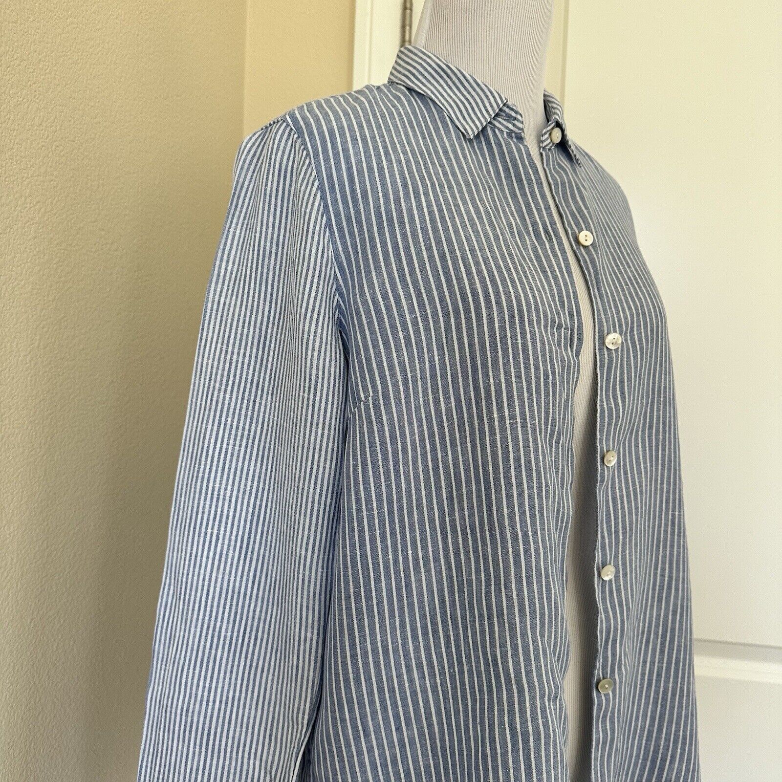 Other J.Jill Love Linen Blue Stripe Shirt Women Size XS 100% Linen Size XS / US 0-2 / IT 36-38 - 4 Thumbnail
