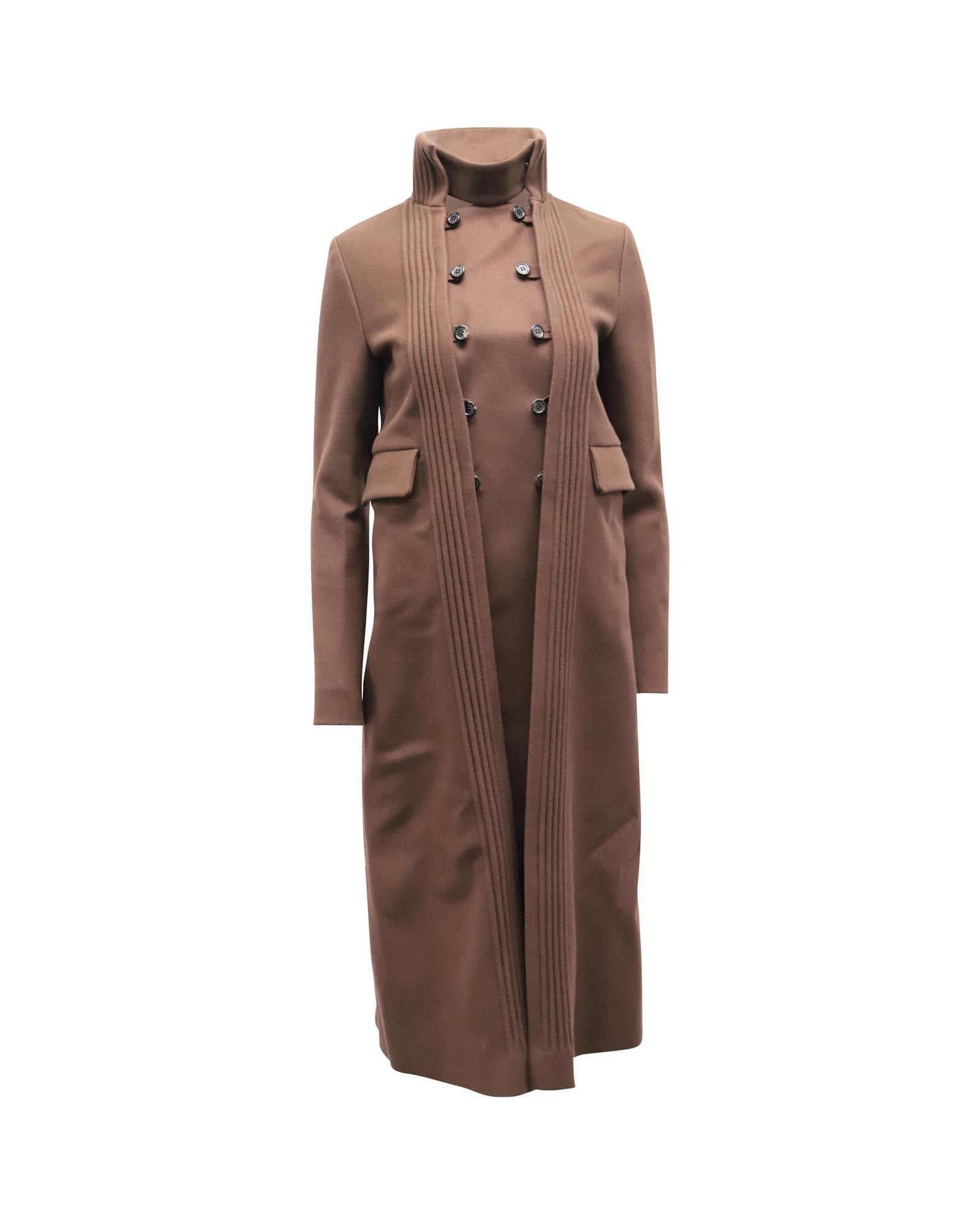 image of Valentino Wool Double-Breasted Pintuck Coat With Detachable Panel in Brown, Women's (Size XS)